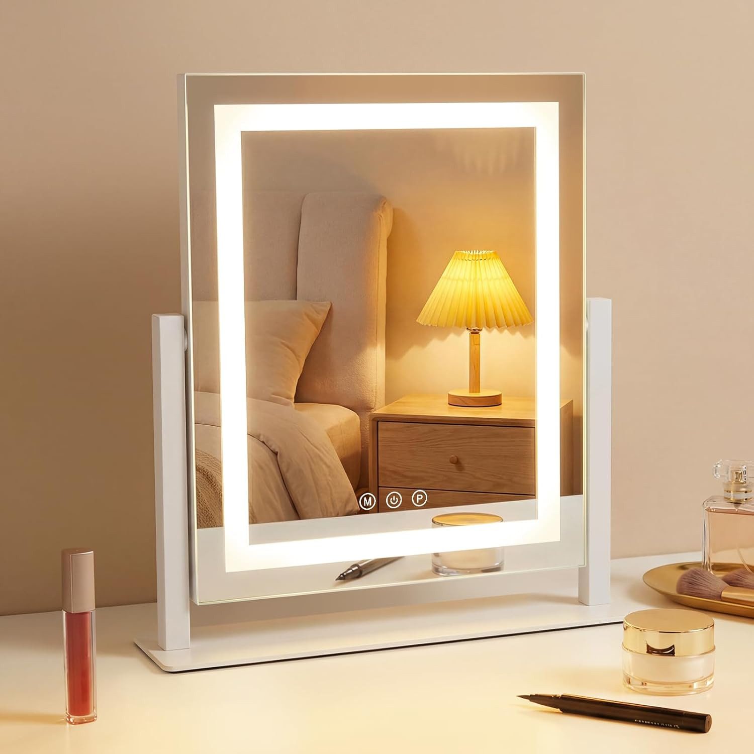 Nettlife Schminkspiegel Beleuchtung 30x40cm Hollywood Spiegel LED Touch-Dimmer 3 Lichtmodi, dimmbar Kosmetikspiegel mit Licht für Tisch Vanity Mirror klein