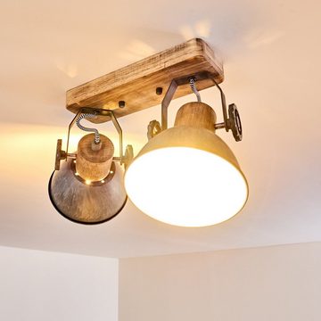 hofstein Deckenleuchte »Cotes« Deckenlampe aus Metall/Holz in Grau/Weiß/Braun, 2-flammig, ohne Leuchtmittel, mit verstellbaren Strahlern, 2xE27, Spot im Retro/Vintage Design