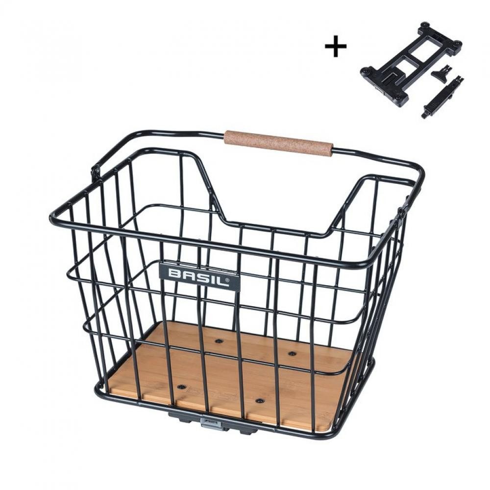 Basil Fahrradkorb Basil Nordland MIK - Fahrradkorb 23 Liter Schwarz / Natur - Stahl / Ba