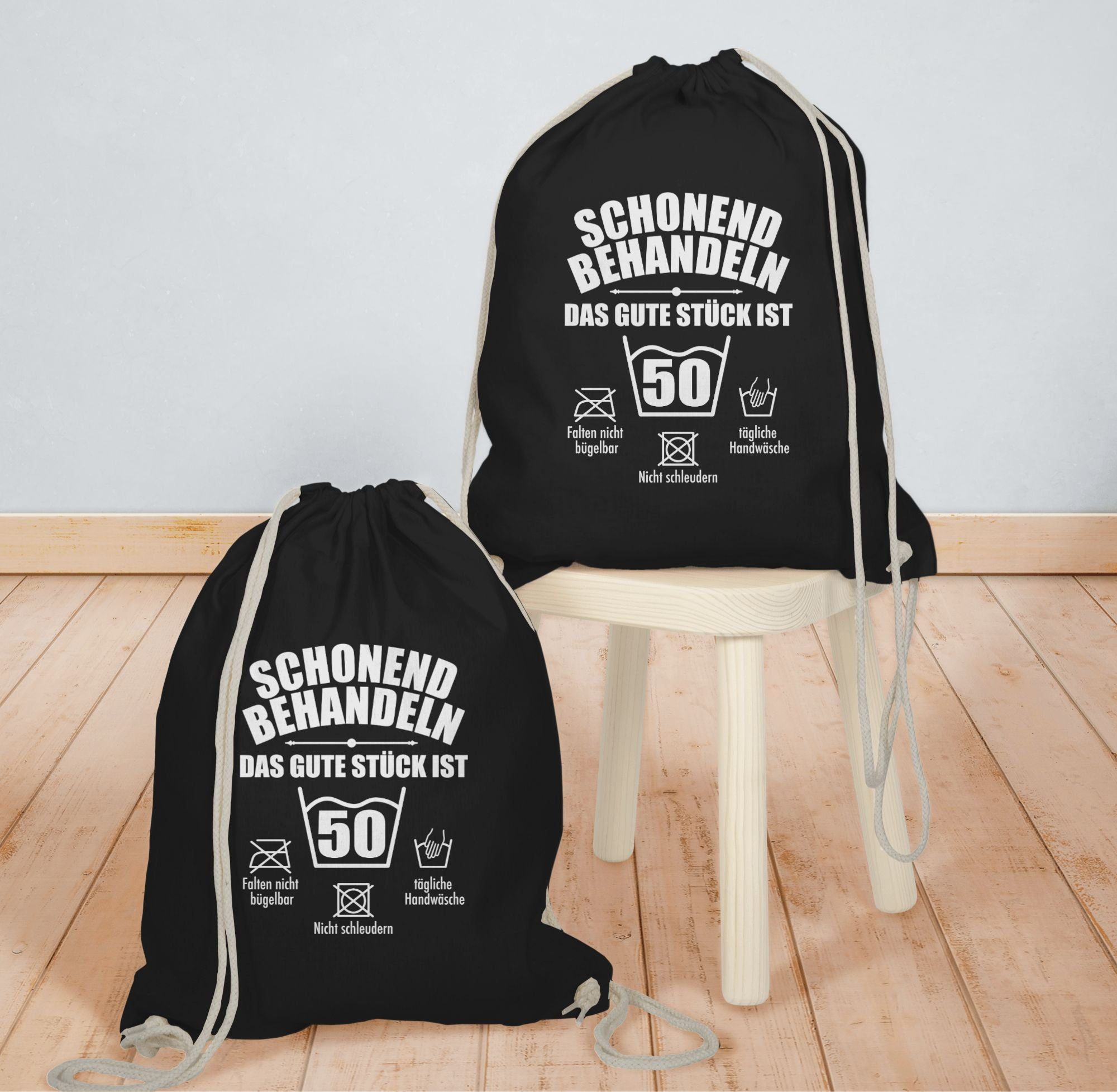 Turnbeutel 'Fünfzigster Läuft' – 50. Geburtstag Design, 12 Liter, 100% Baumwolle, Mit Kordelzug