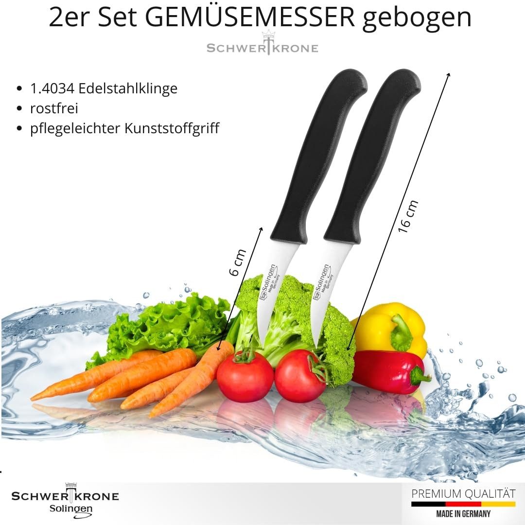 Schwertkrone Kochmesser Messer Solingen Küchenmesser Schälmesser 2er Gemüsemesser, Premium Quality Allzweckmesser Germany rostfrei Dünnschliff