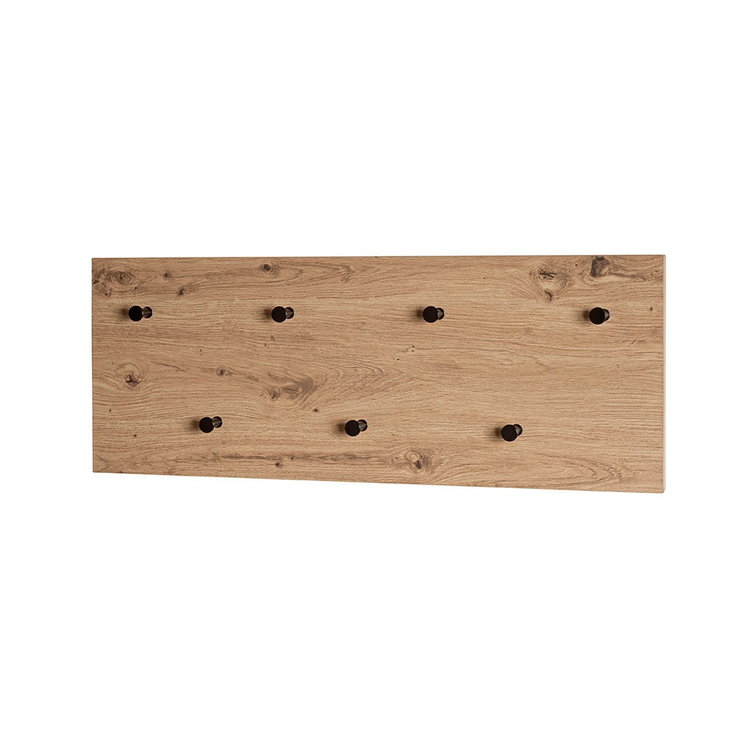 HAKU Garderobenständer PARMA 3 Garderobe - eiche-schwarz - MDF, Metall - H. 30cm x B. 80cm, (1xWandgarderobe, Wandhalterung - Wandhalter), Wandhakenleiste - Hakenleiste - Garderobenleiste - Wandhaken