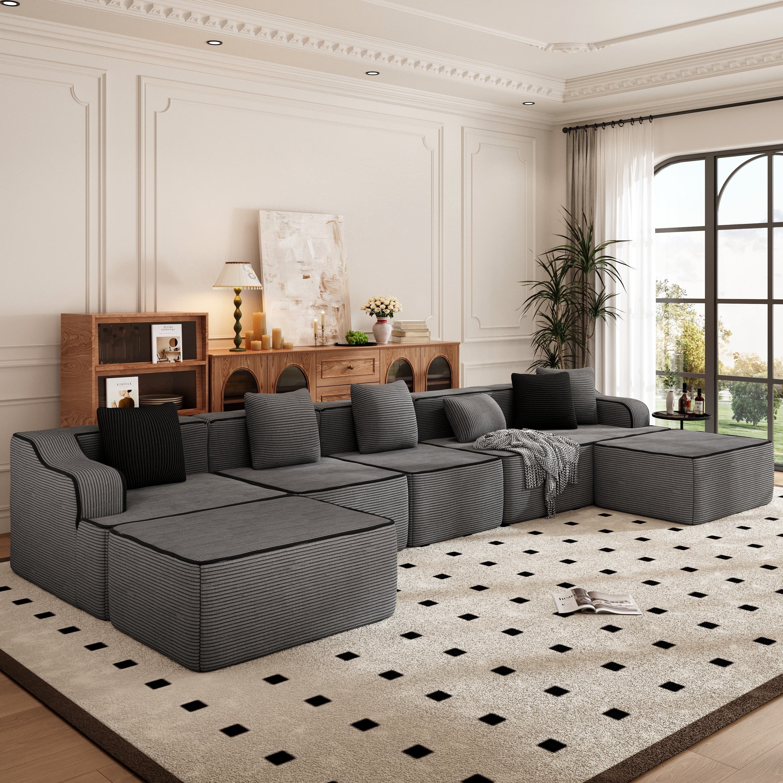 PHI VILLA Ecksofa, Boneless Couch 3-7 Sitzer, L Form Modulares Sofa Wohnzimmer Cord Keine Montage