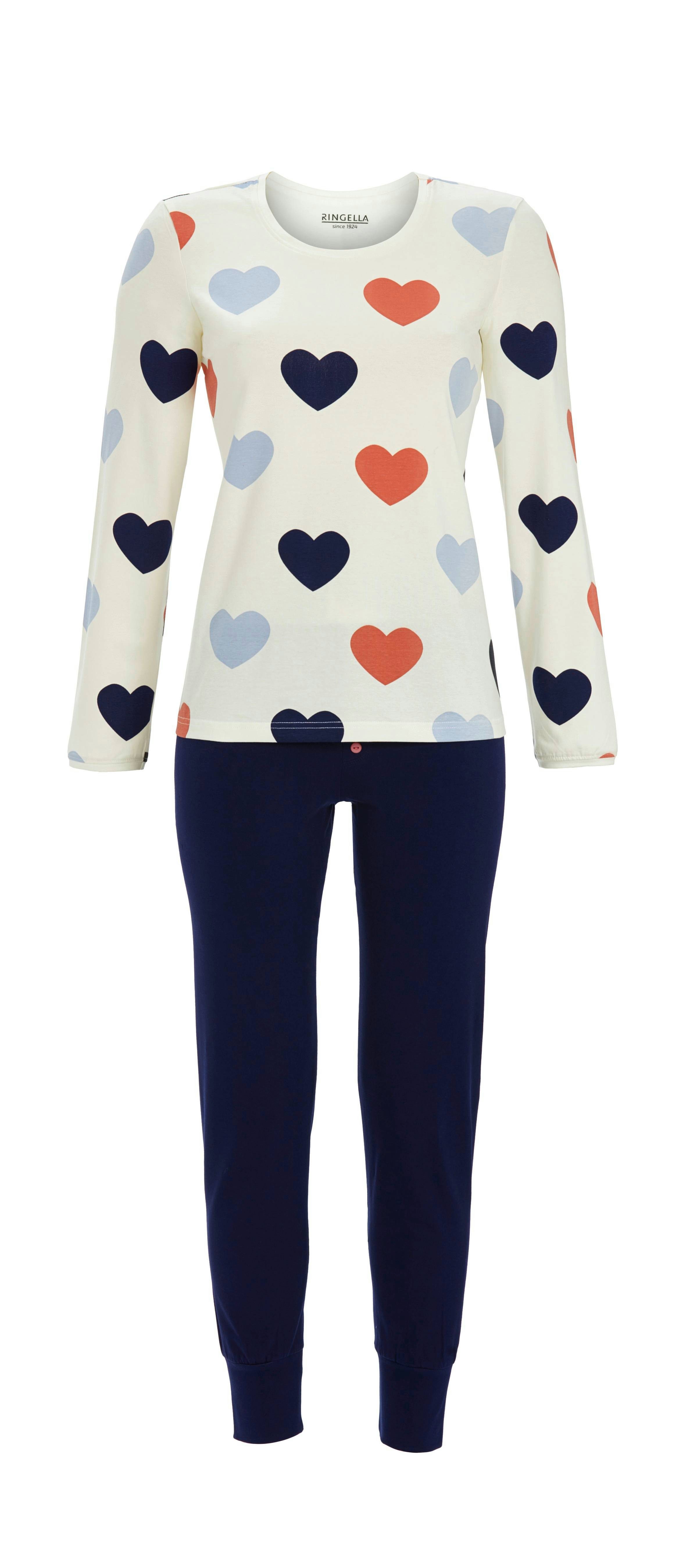 Ringella Pyjama - Schlafanzug mit Oberteil im Herzdessin und dunkelblauer L günstig online kaufen