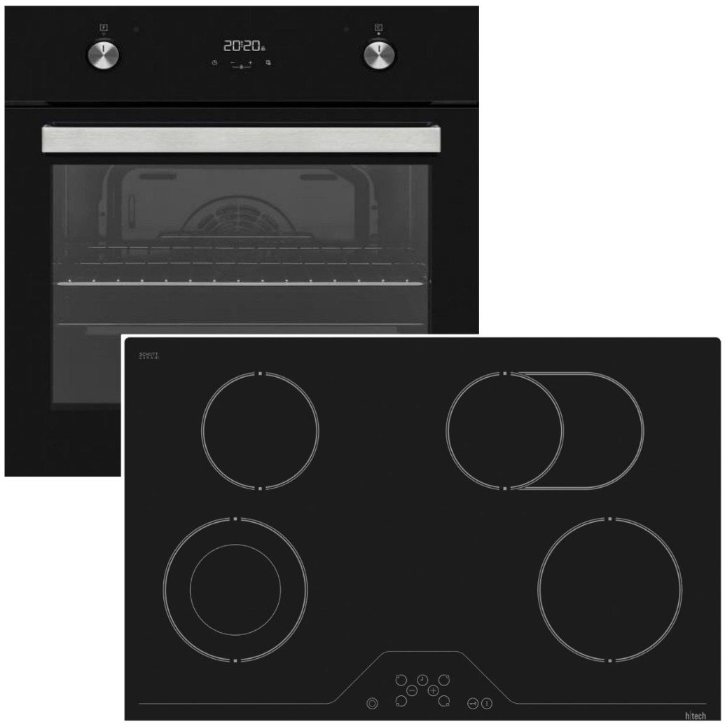 VESTEL Backofen-Set 69 Liter Glaskeramikkochfeld 78 cm Zweikreiszone Bräterzone rahmenlos, mit Nein