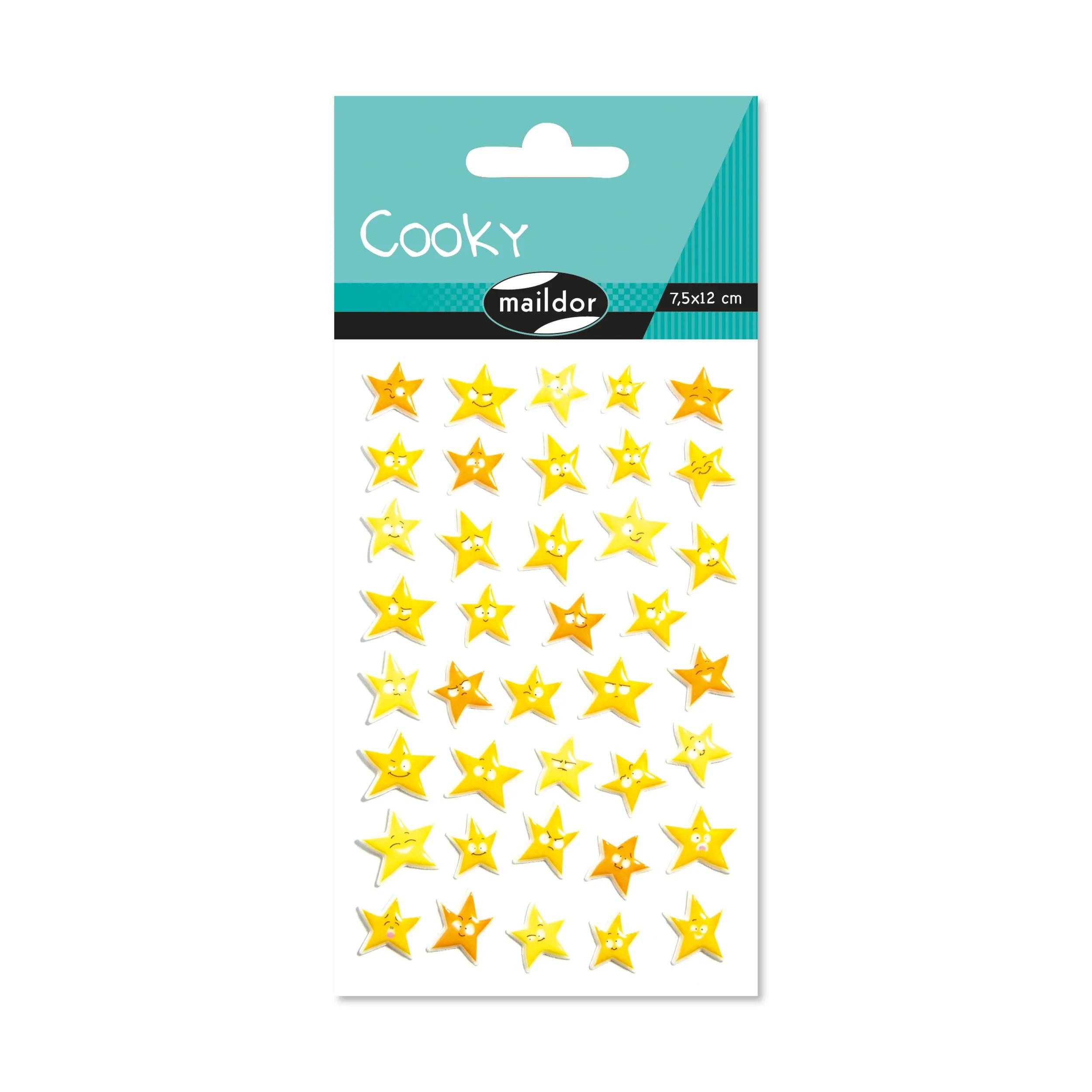 maildor Sticker 10x Cooky, 1 Stickerbogen 7,5x12cm, Sterne - Mehrfarbig CY106C, 3D-Sticker