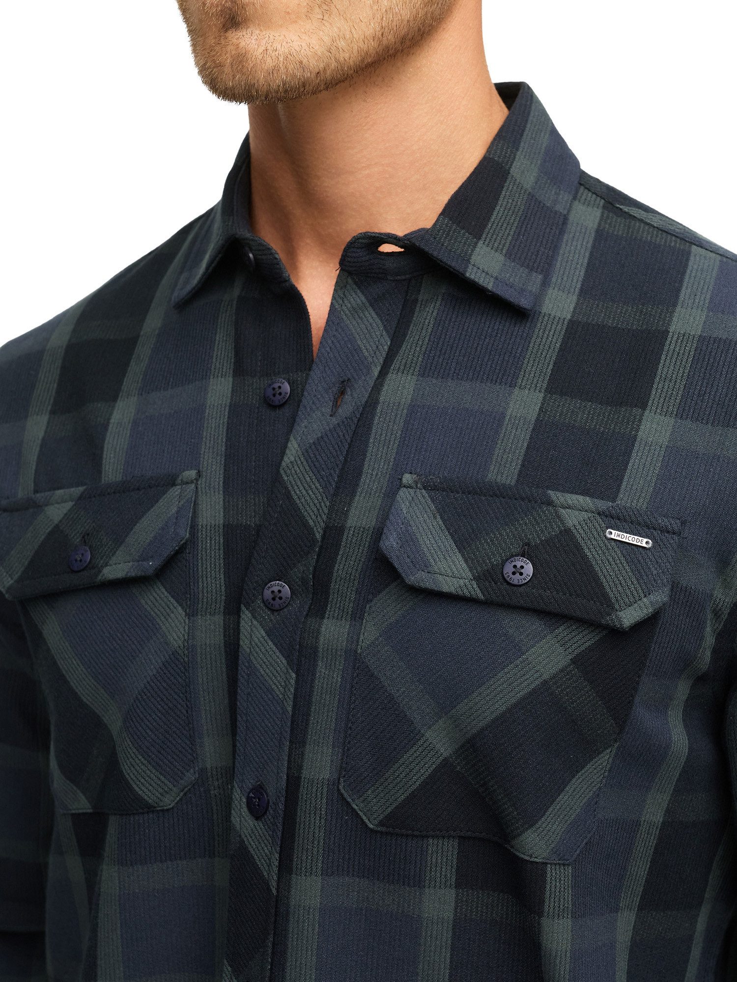 Indicode Langarmhemd Herren INPomal Herrenhemd Langarm Herren Karohemd aus 100% Baumwolle mit Brusttaschen und Umlegekragen