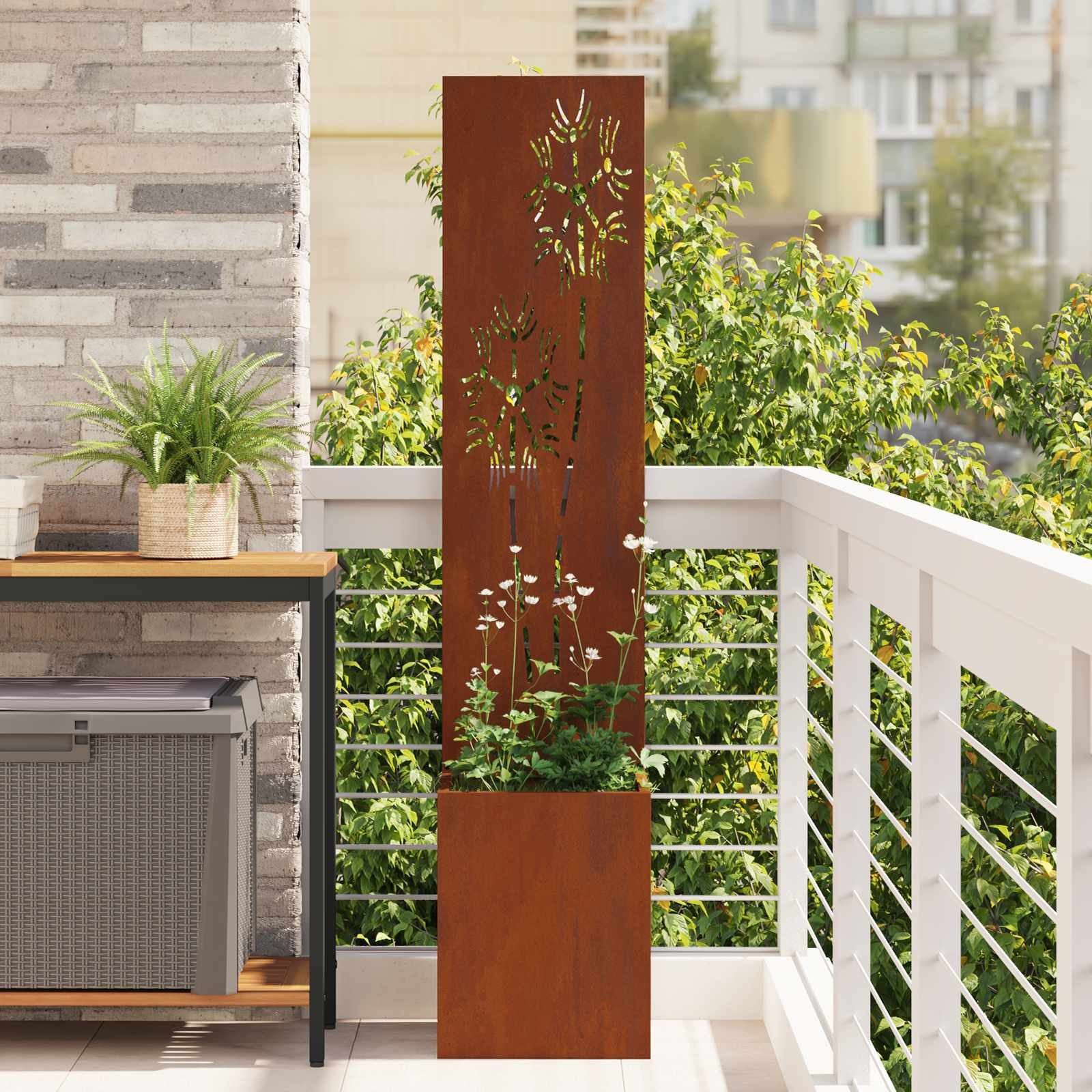 vidaXL Wandbild Garten Sichtschutz-Leinwand Floral Rostig 32 x 32 x 150 cm, (1 St)