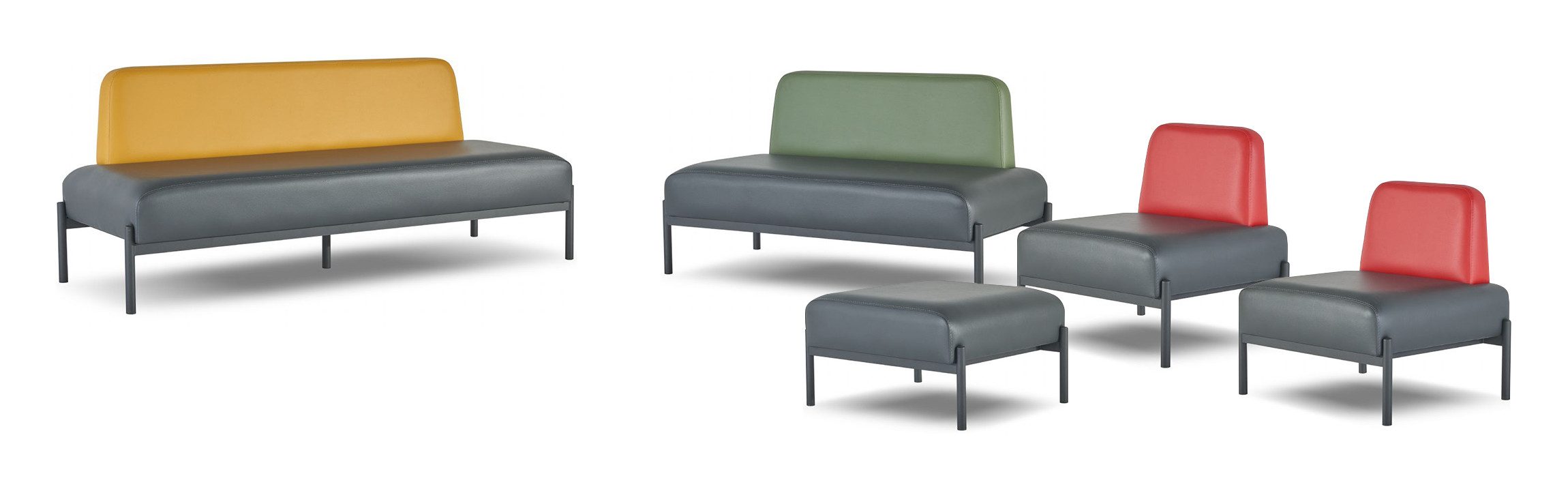 JVmoebel Polstergarnitur Sitzmöbel 3-Sitzer 2-Sitzer Sessel Hocker Schwarz Gelb Grün Rot Couch, (5-tlg., Sofa-Set 5tlg (3-Sitzer + 2-Sitzer + 2x Sessel + Hocker), Made in Europa