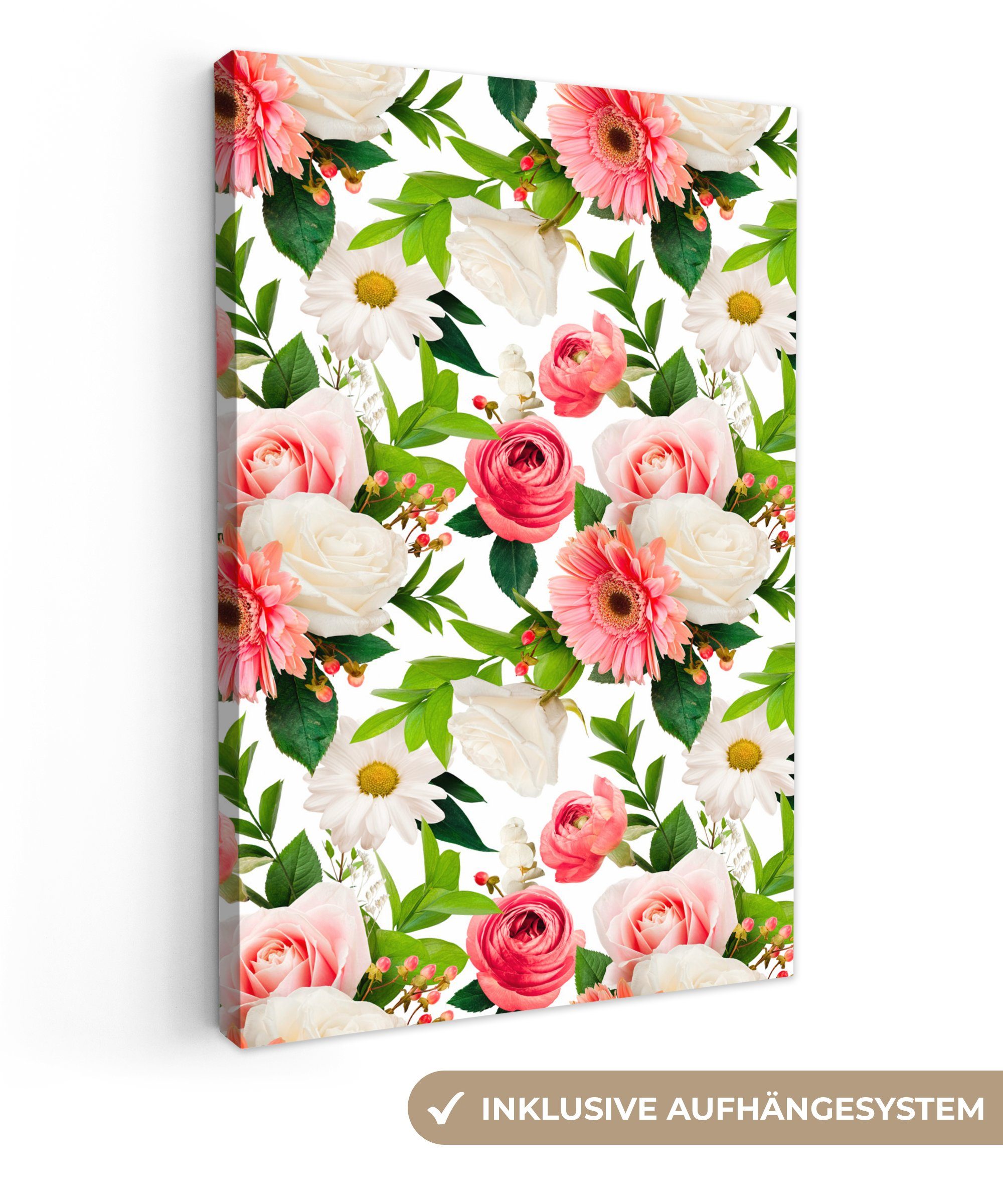 OneMillionCanvasses® Leinwandbild Blumen - Rosen - Collage, (1 St), Leinwandbild fertig bespannt inkl. Zackenaufhänger, Gemälde, 20x30 cm