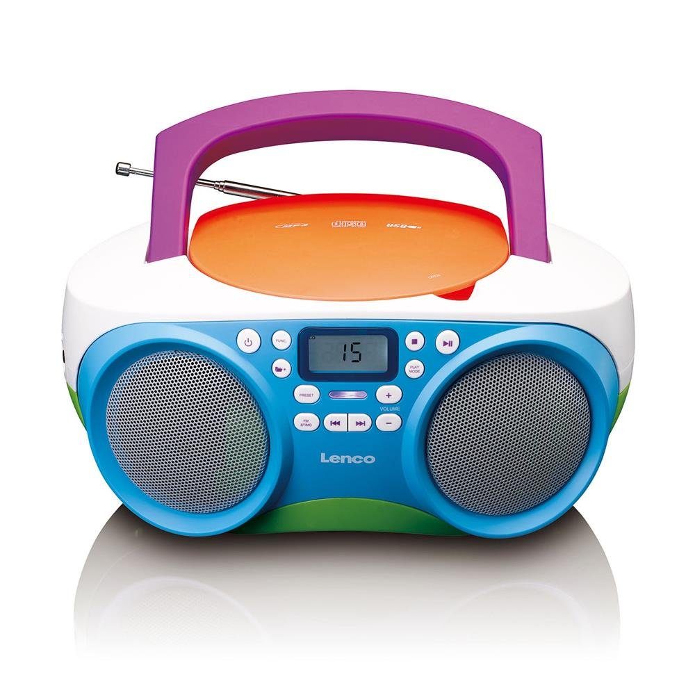 Lenco SCD-41 Kinderradio Tragbares FM-Radio mit CD/MP3-Player UKW-Radio (FM-Tuner, 2,00 W, USB-Anschluss Kopfhöreranschluss Bunt)