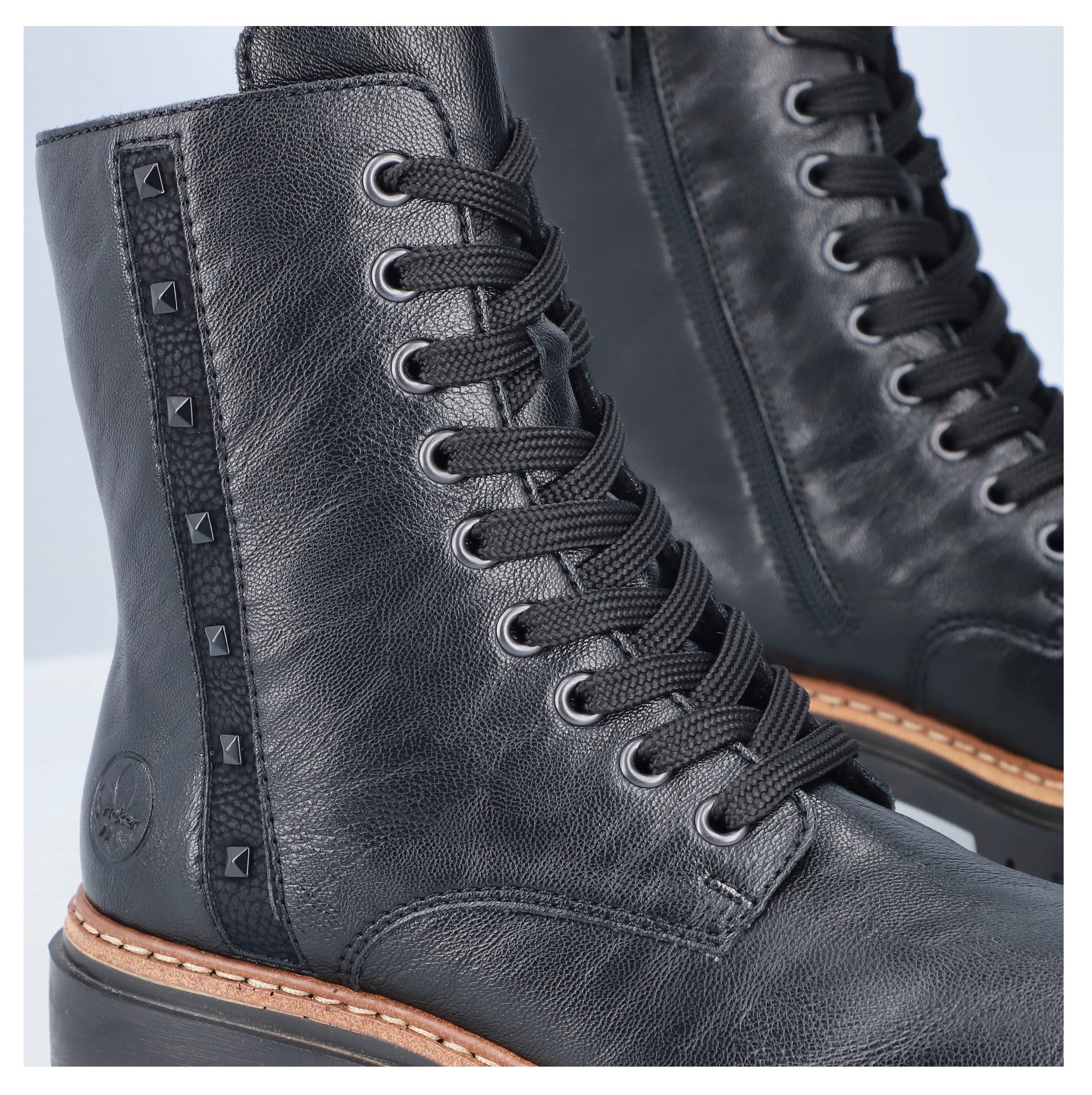 Rieker Schnürstiefelette, Schnürboots, Blockabsatz, Innenreißverschluss und Nietenverzierung