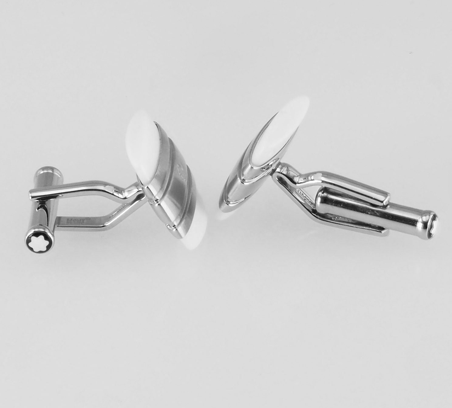 MONTBLANC Manschettenknöpfe Meisterstück MB106625 Manschettenknöpfe Edelstahl mit weißem Achat, mit Montblanc Prägung