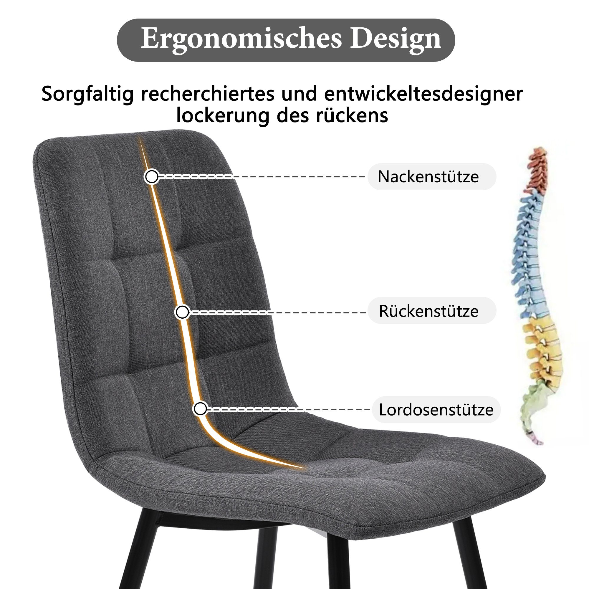 HAUSS SPLOE Essgruppe Esszimmerstuhl 4er Tisch), Dunkelgrau (Vor 4-tlg., Stuhl Bodenschoner, Sitzfläche mit Stühle, aus Kratzern Stuhl, Metall aus schützende Nur Gestell Polsterstuhl Leinen Dunkelgrau Set kein Rückenlehne 