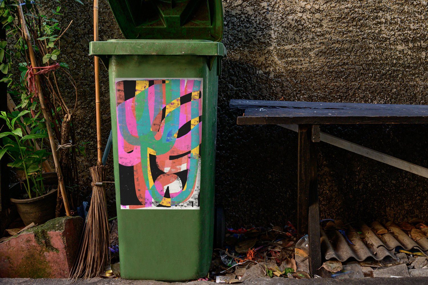 St), Abstrakt Grün MuchoWow Mülltonne, - - (1 Abfalbehälter Rosa Wandsticker - Mülleimer-aufkleber, Farben Kunst Sticker, - Container,