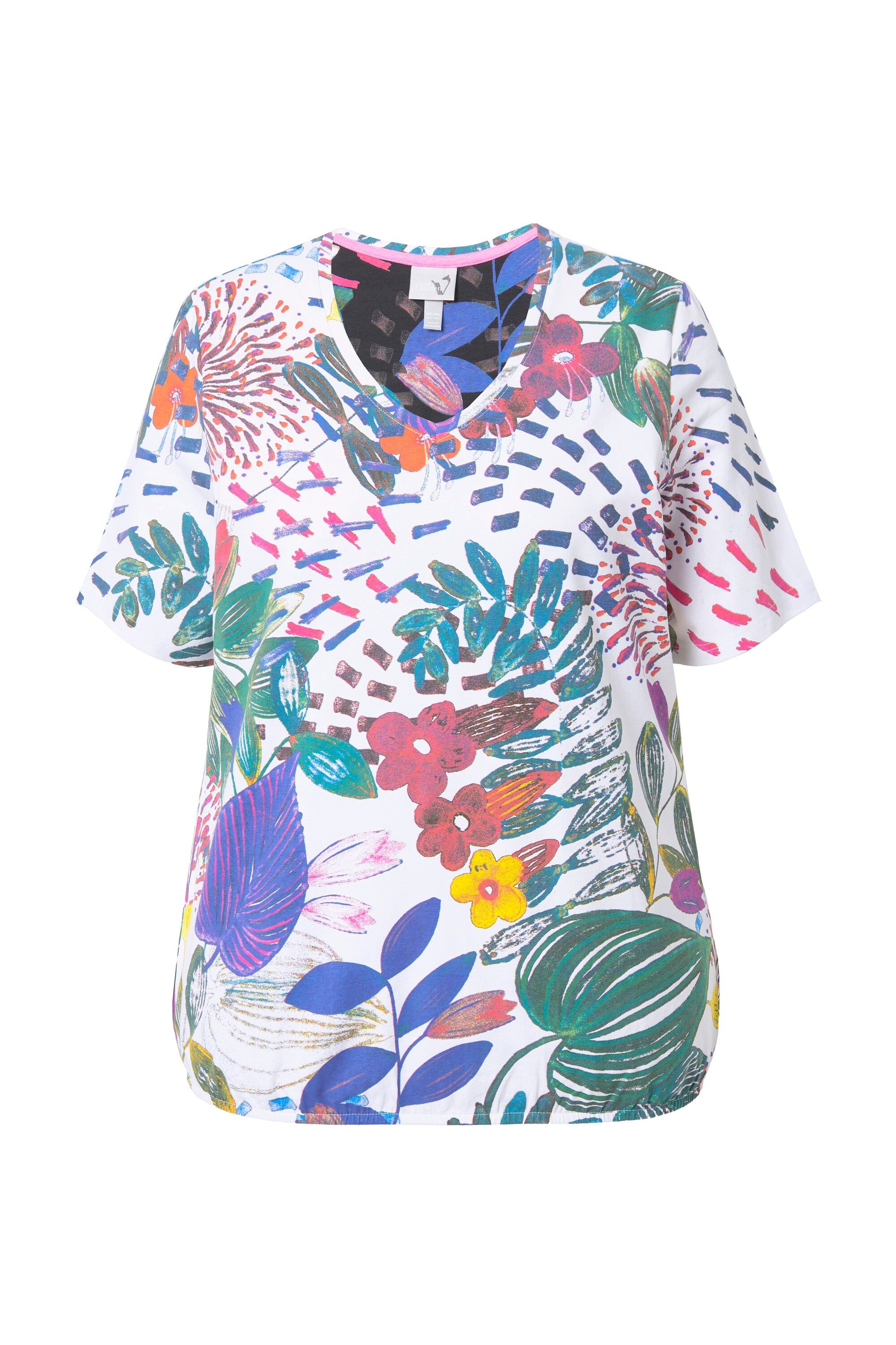Ulla Popken T-Shirt T-Shirt Gummisaum V-Ausschnitt günstig online kaufen