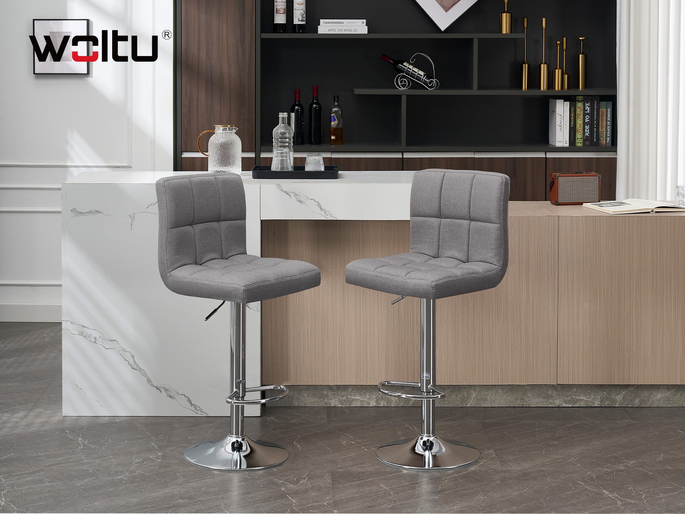 Woltu Barhocker (2 St), Barstühle verstellbar drehbar, gemütliche feines Leinen