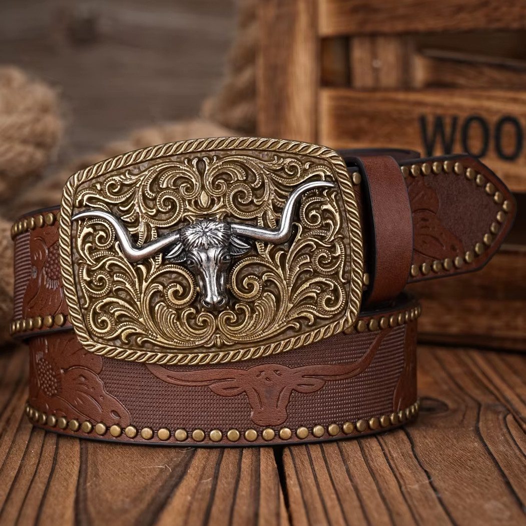 Ware aus aller Welt Nietengürtel Westerngürtel mit Longhorn-Schnalle – im a günstig online kaufen