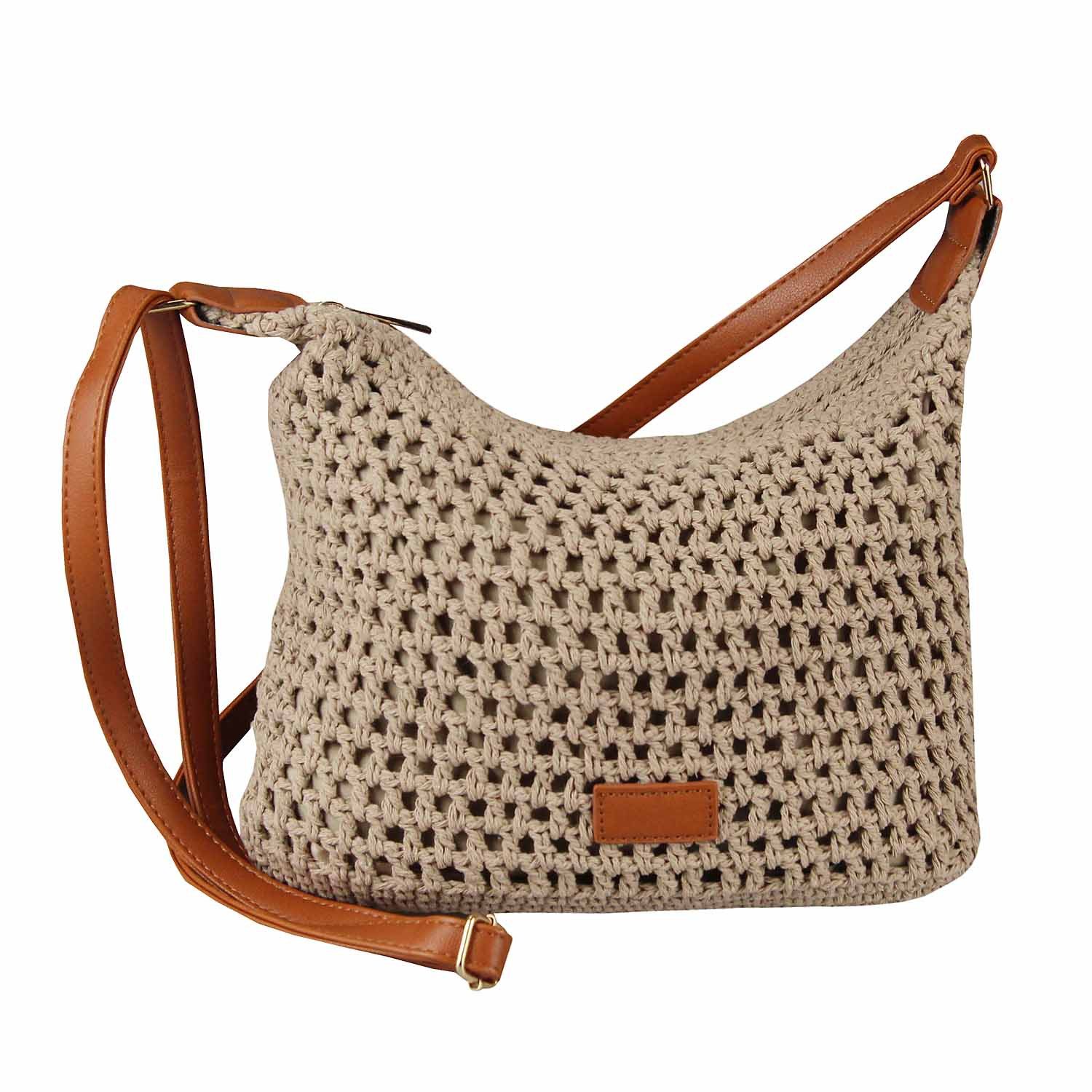 Schultertasche DAMEN TASCHE Häkeltasche Crossbody Shopper Boho Geflecht Freizeit
