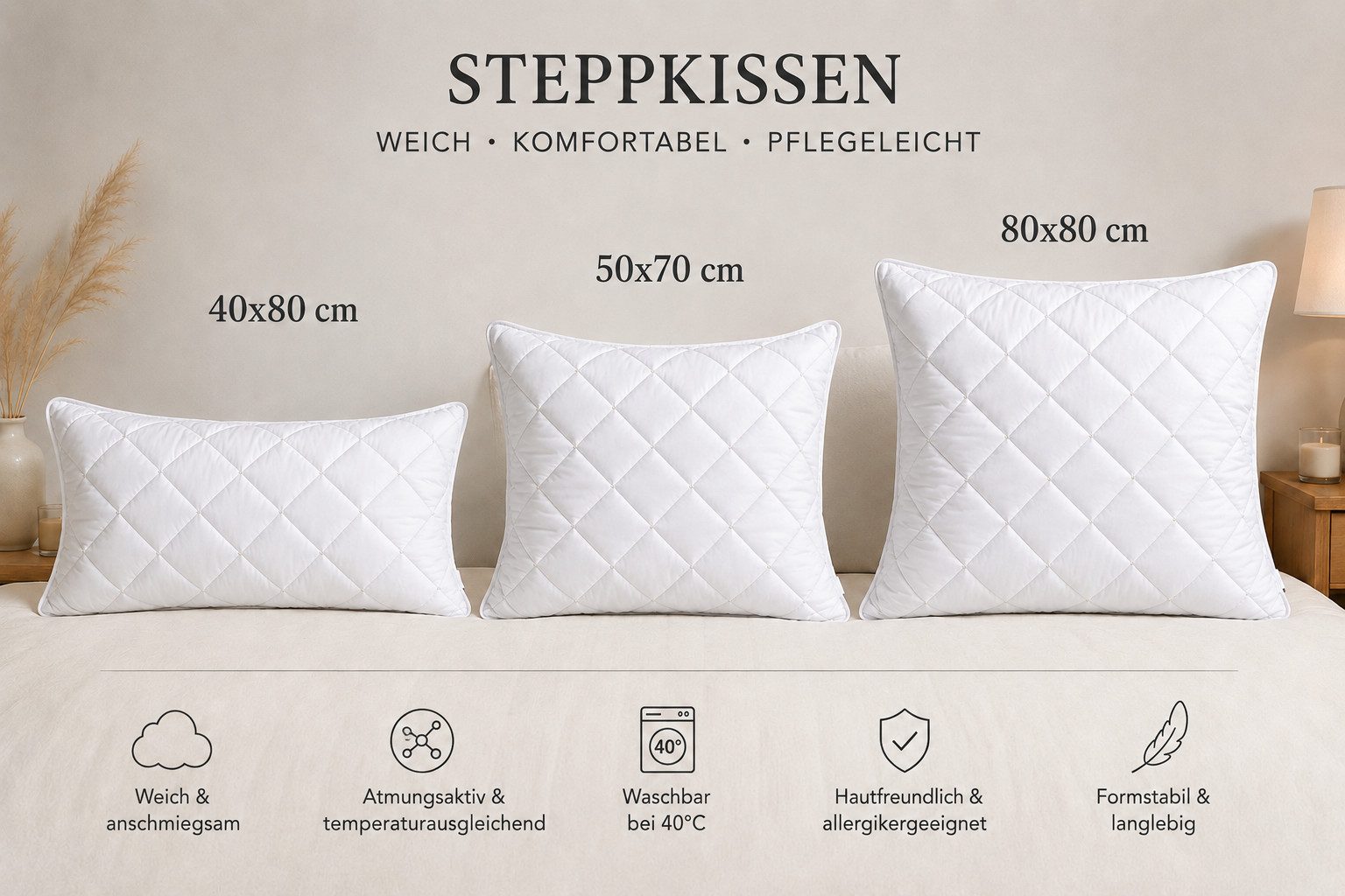 Visaggio Kopfkissen Microfaserkissen 40x80 cm, 50x70 cm und 80x80 cm Schlafkissen – Bild 3 von 5