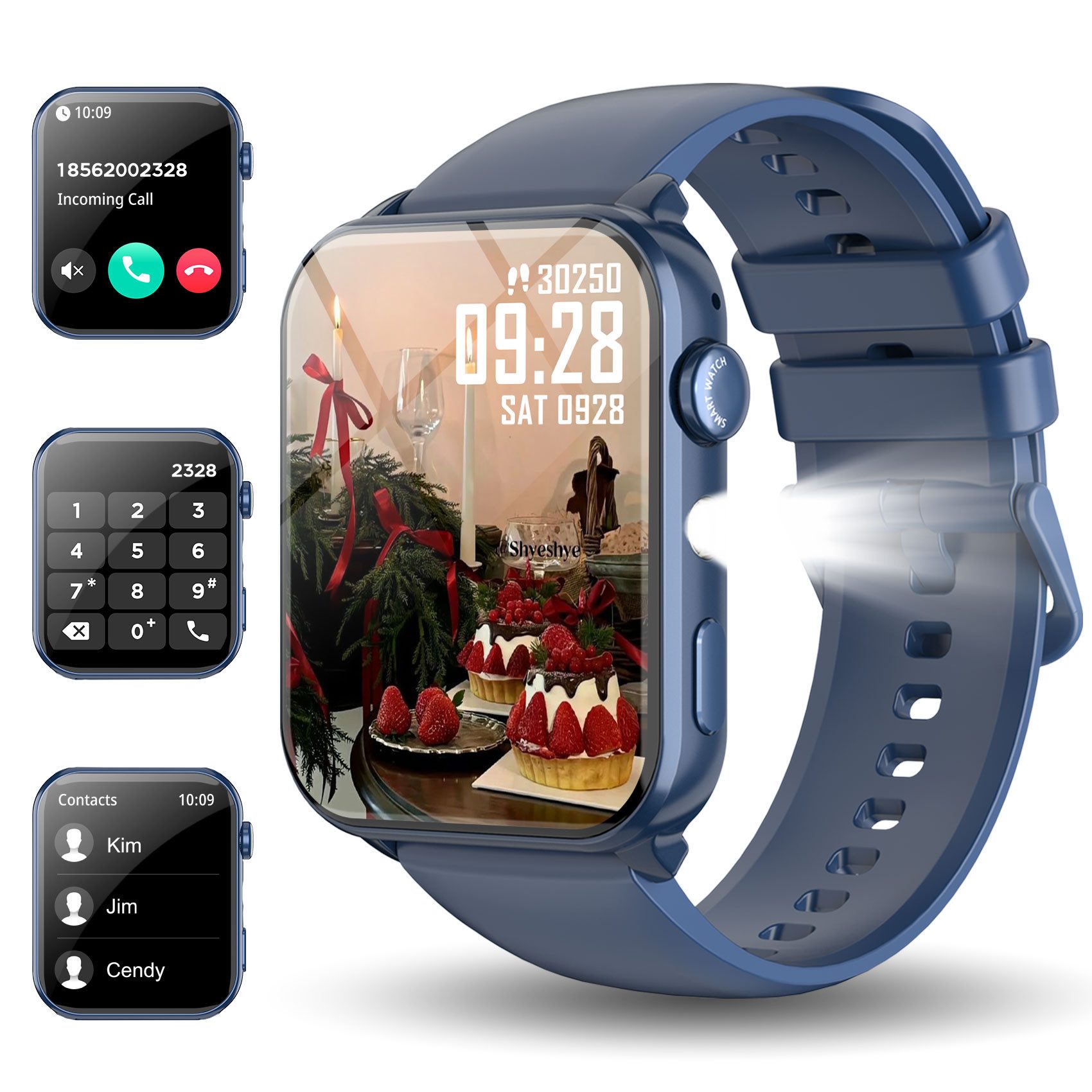 blackview Smartwatch Herren Damen, LED-Leuchte, 350mAh (6 Tage), 2 Armbänder Smartwatch (1.91 Zoll, iOS/Android), mit Wechselband aus weichemSilikon und Ladekabel, Antwort & Anruf tätigen,Herzfrequenz,Schlafmonitor,SpO2,Schritten,IP68