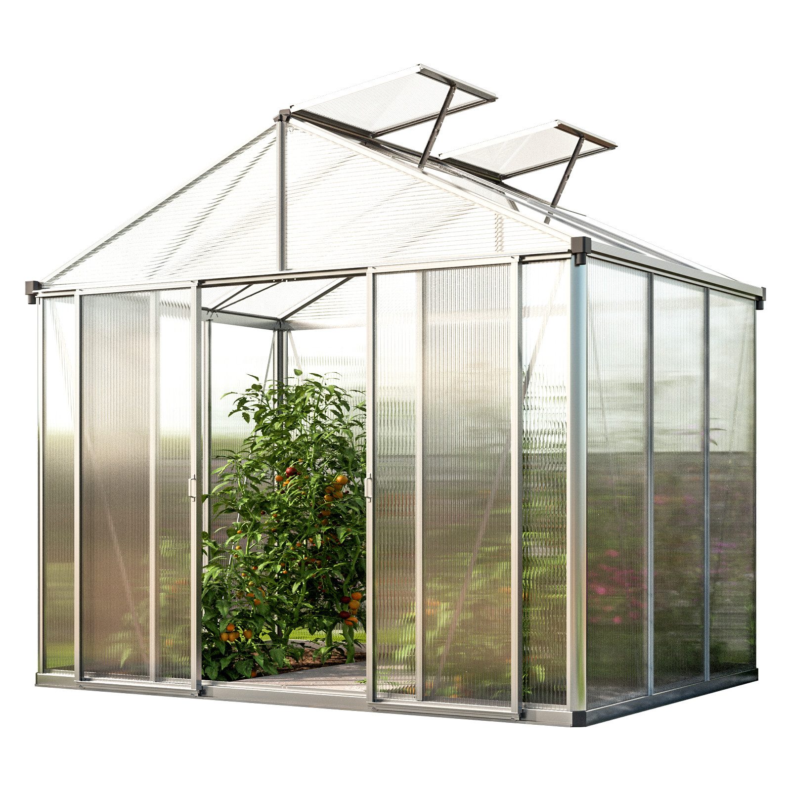 GFP Gewächshaus Rubin 3, 10 mm Wandstärke, Seitenhöhe 170 cm, extra großes Bodenprofil