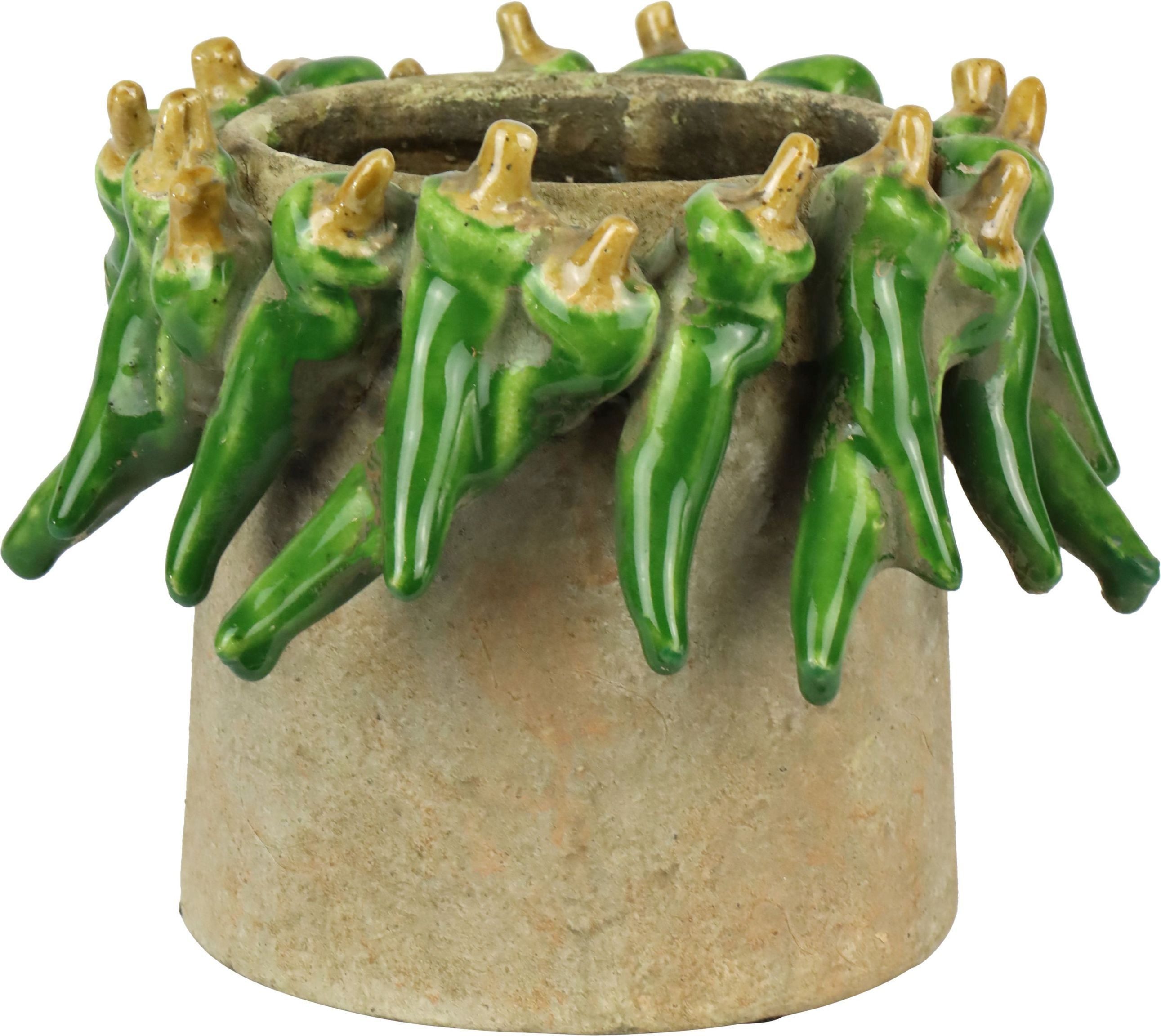 FURNARO Übertopf, mit grünen Pepperoni-Dekor handgefertigt aus Keramik ø21x17cm