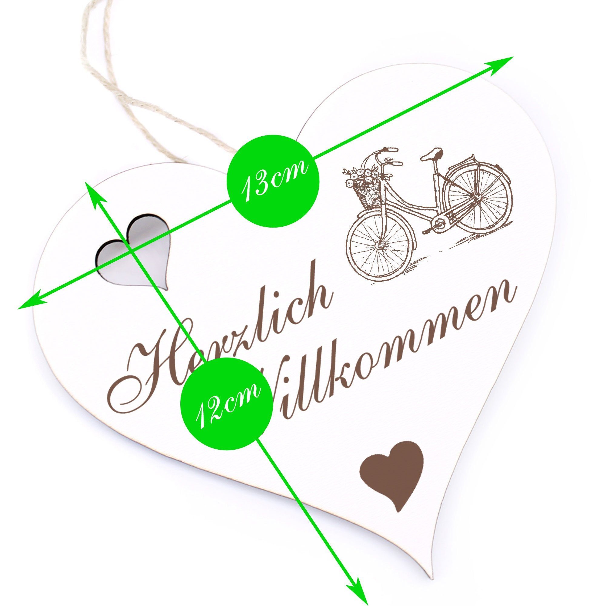 Dekolando Hängedekoration Herzlich Willkommen - Fahrrad mit Korb - 13x12cm