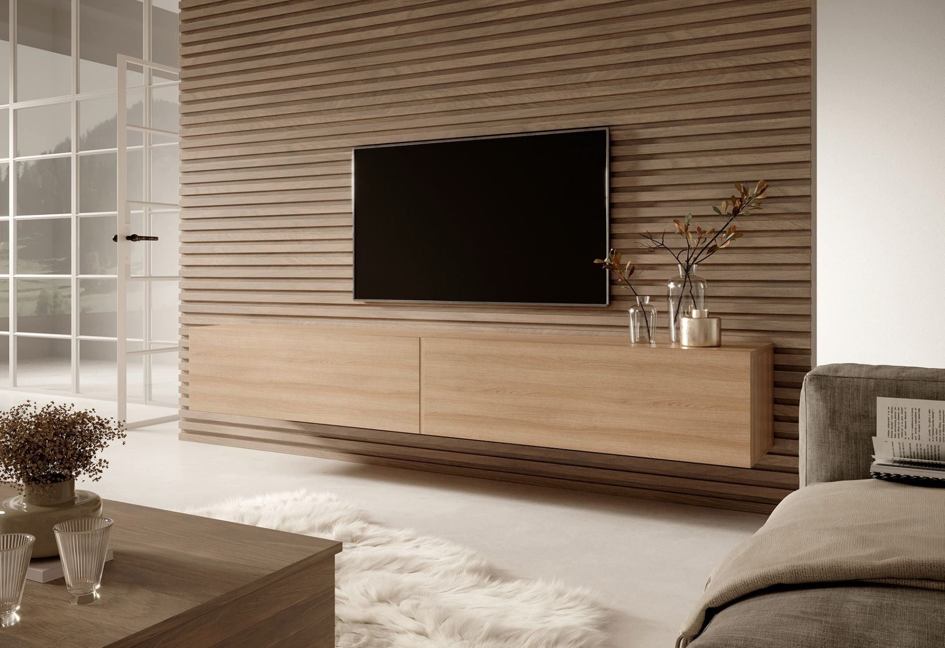 Selsey TV-Schrank Bisira Hängeboard mit 2 Klappen, grifflos, 200 cm – Bild 2 von 5