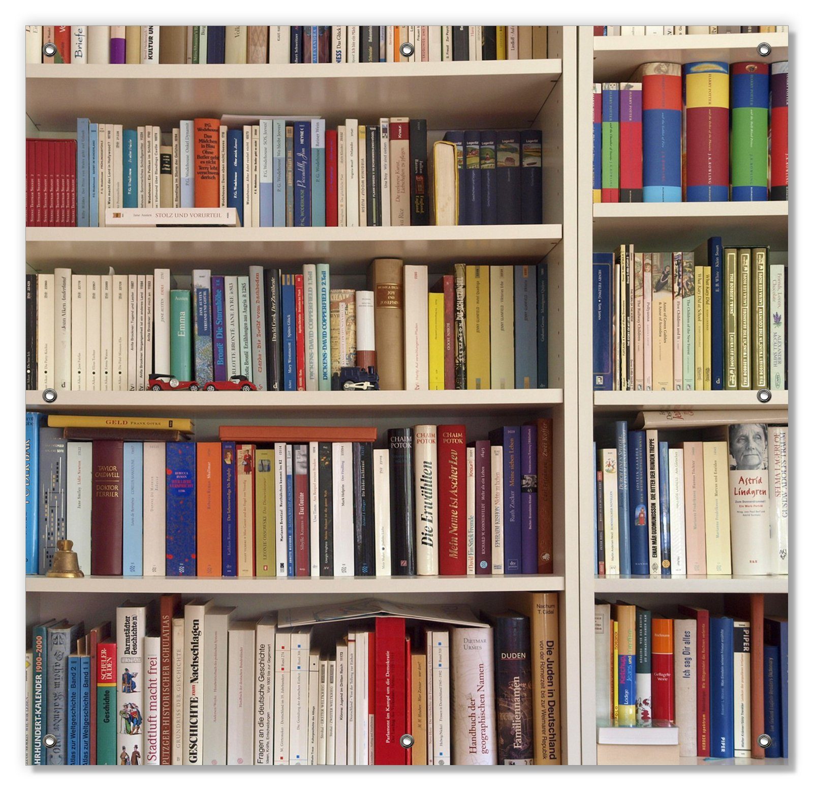 Sonnenschutz Weißes Bücherregal mit unterschiedlichen Büchern, Wallario, blickdicht, mit Saugnäpfen, wiederablösbar und wiederverwendbar