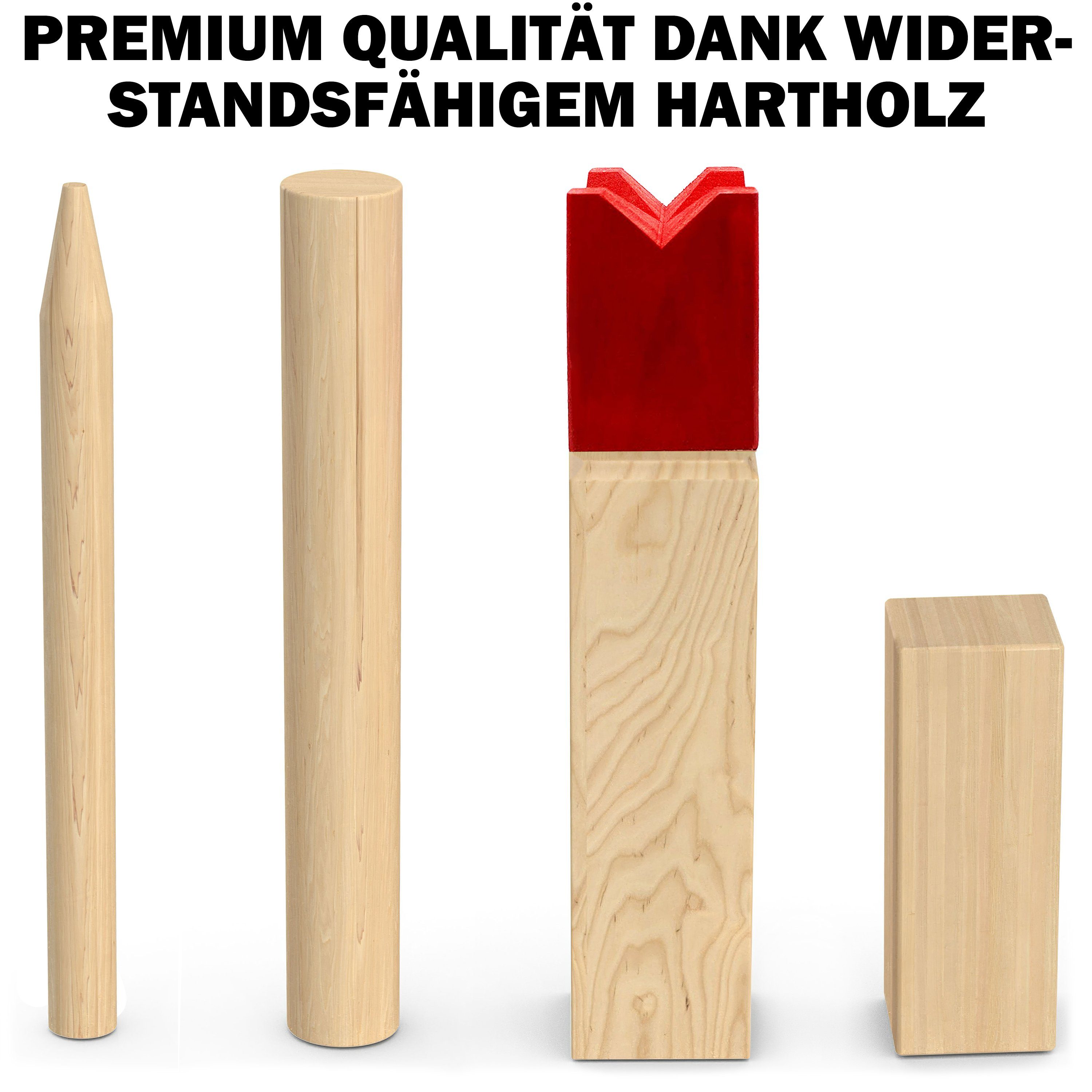 PHIBER-SPORTS Spiel Kubb Wikinger Spiel aus Holz in PREMIUM Qualität – Aus massivem Holz, Kubb Wikinger Schach, Splitterfreies Hartholz
