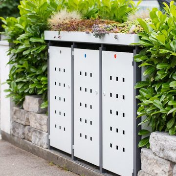 STILISTA Mülltonnenbox Mülltonnenverkleidung Mülltonnenhaus Müllbox, aus pulverbeschichtetem Metall für 3 Mülltonnen je 240 Liter, Farbwahl