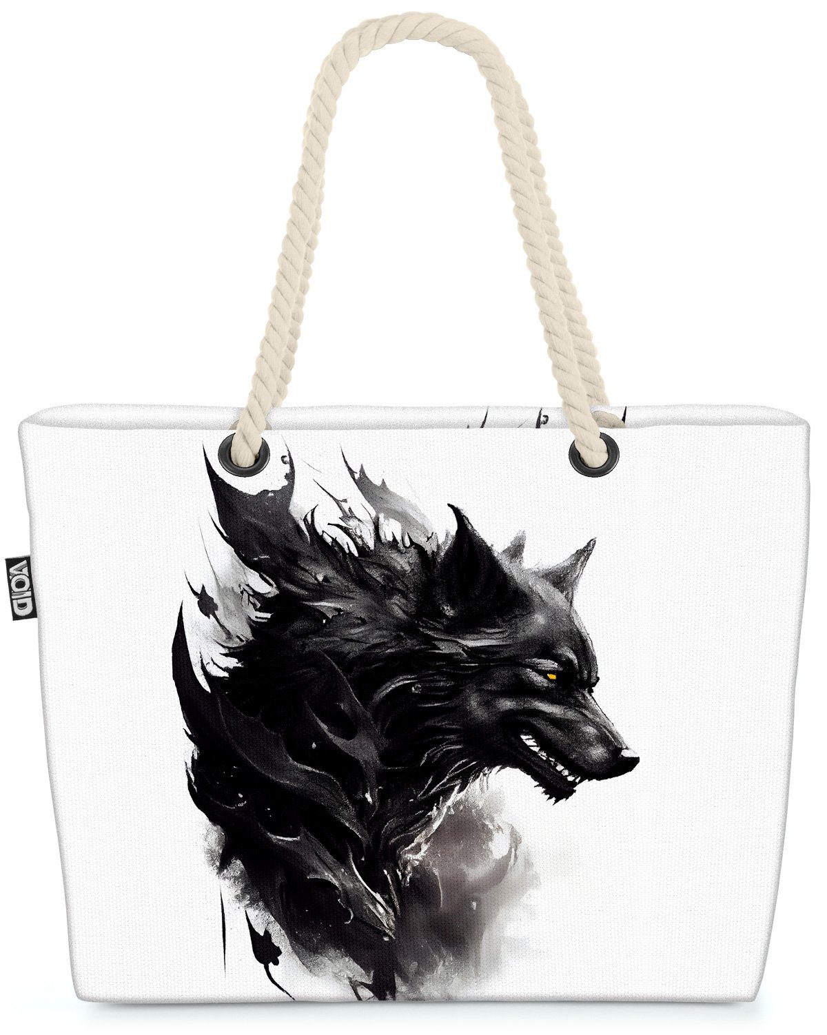 VOID Strandtasche (1-tlg), Schattenwolf Wildtier Hund Dämon Fenrir Monster Game Gamer Feuer Höll | Strandtaschen