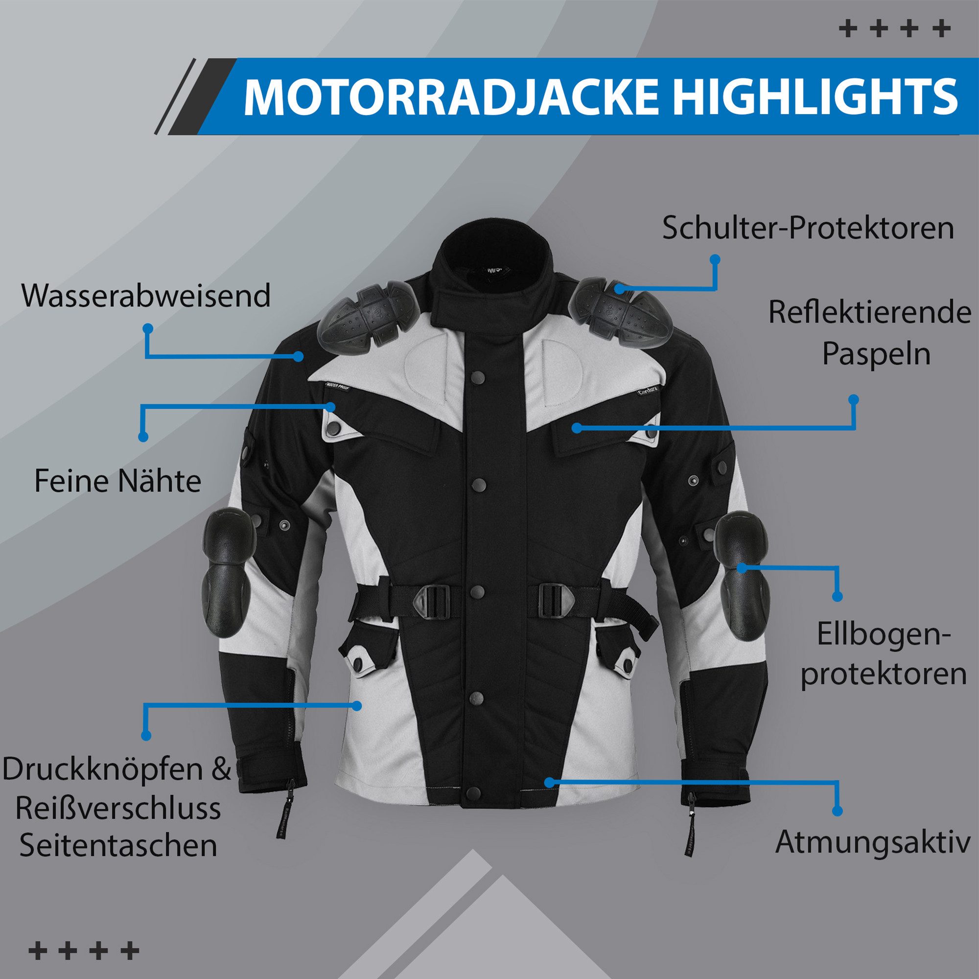 German Wear Motorradjacke GW302J (Spar-Set, mit 4CE-Protektoren) Winddichte Biker Jacke aus 4 Schichten - 8 Taschen Protektorenjacke – Bild 4 von 5