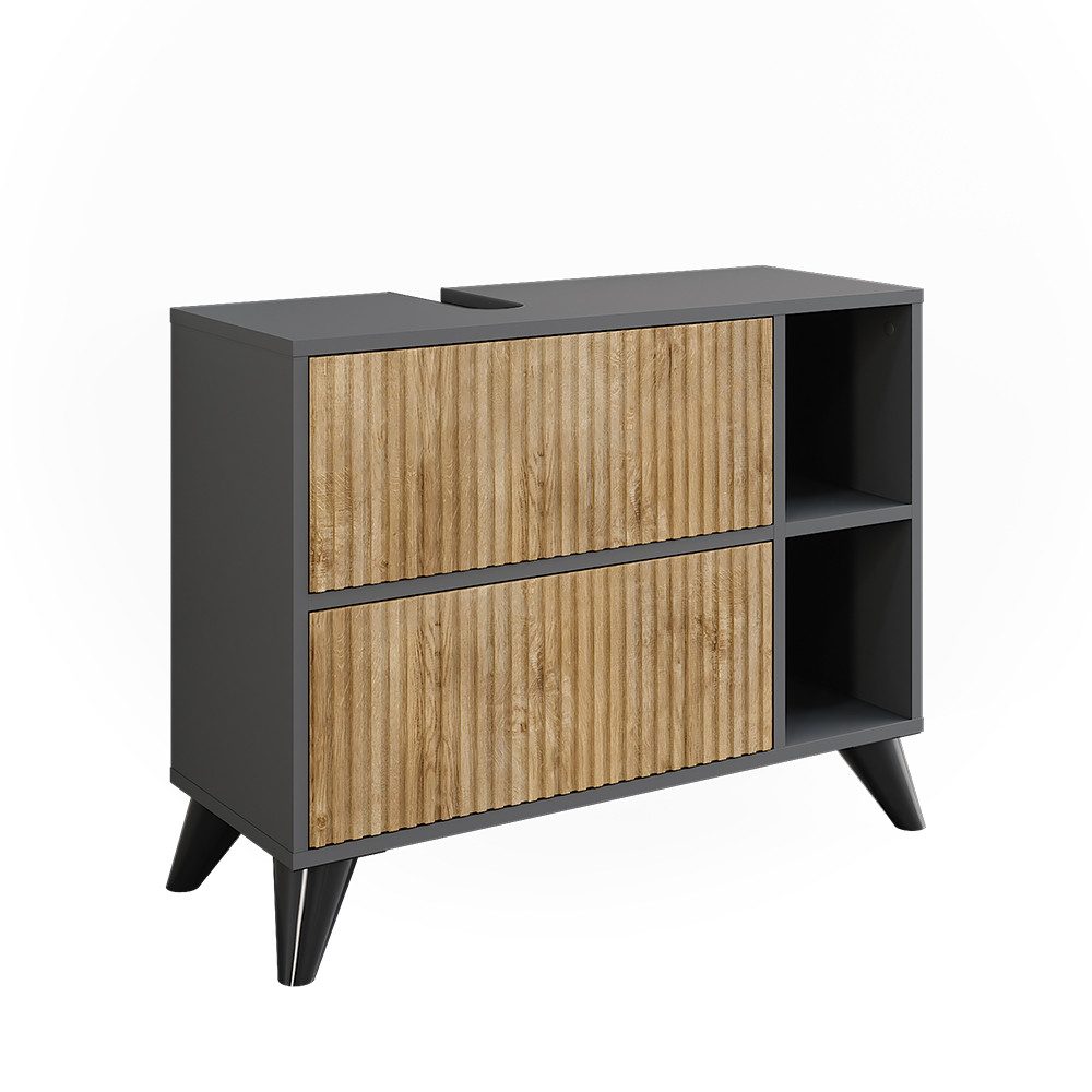 Vicco Waschbeckenunterschrank Leano Anthrazit/Bergeiche 80 x 62 cm mit 2 Sc günstig online kaufen