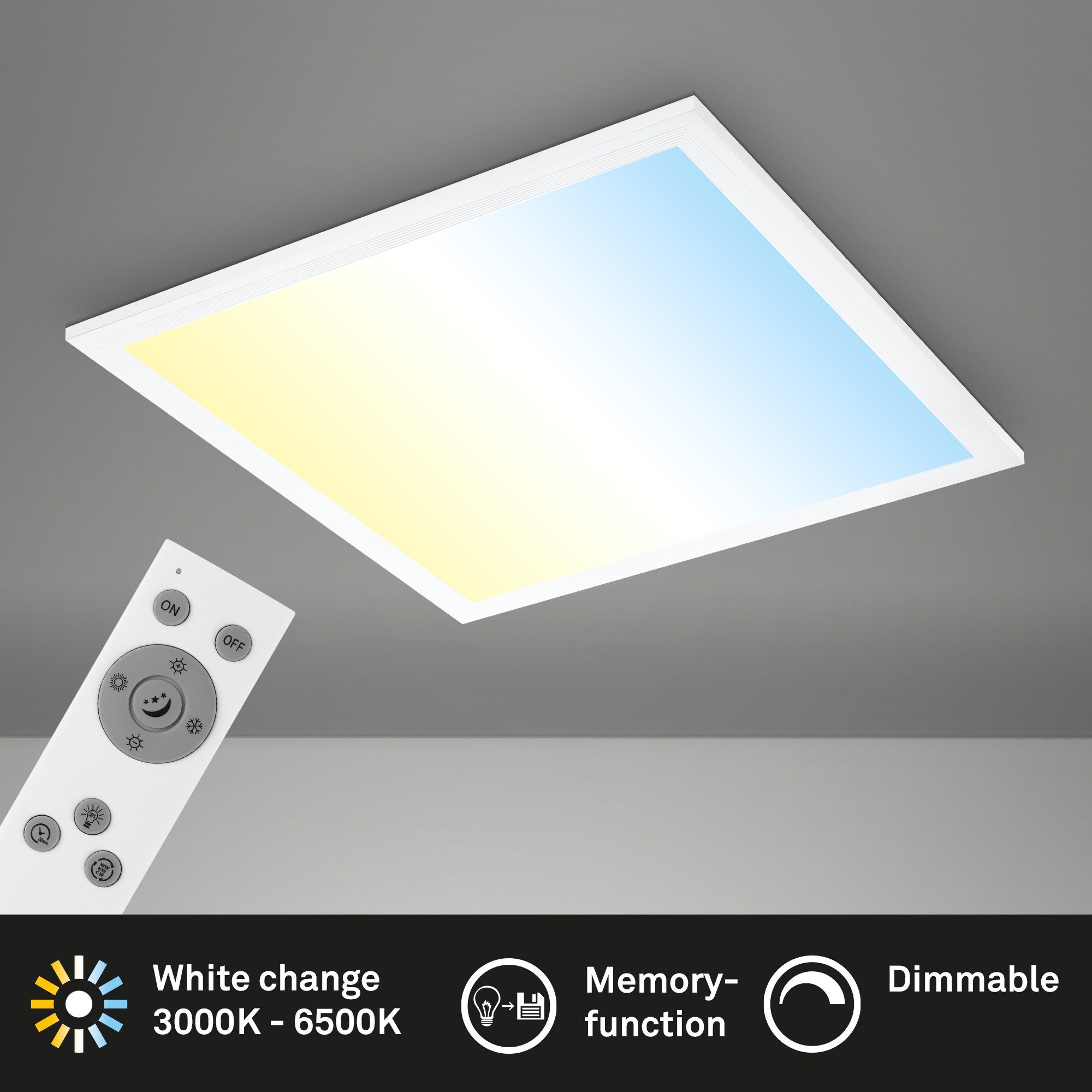 Briloner Leuchten Deckenleuchte LED Deckenleuchte Panel Memoryfunktion ultra flach CCT Dimmfunktion, CCT, LED fest integriert, Wohnzimmerlampe, 2900lm, Schlafzimmer, 38 x 38cm