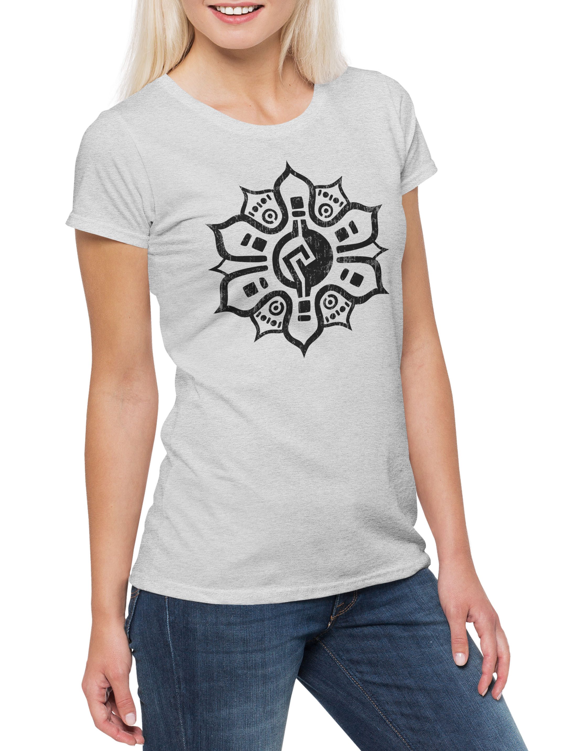 Print-Shirt Aztec Flower I Damen T-Shirt Aztecs Azteken Inka Maya Mayans Mayas