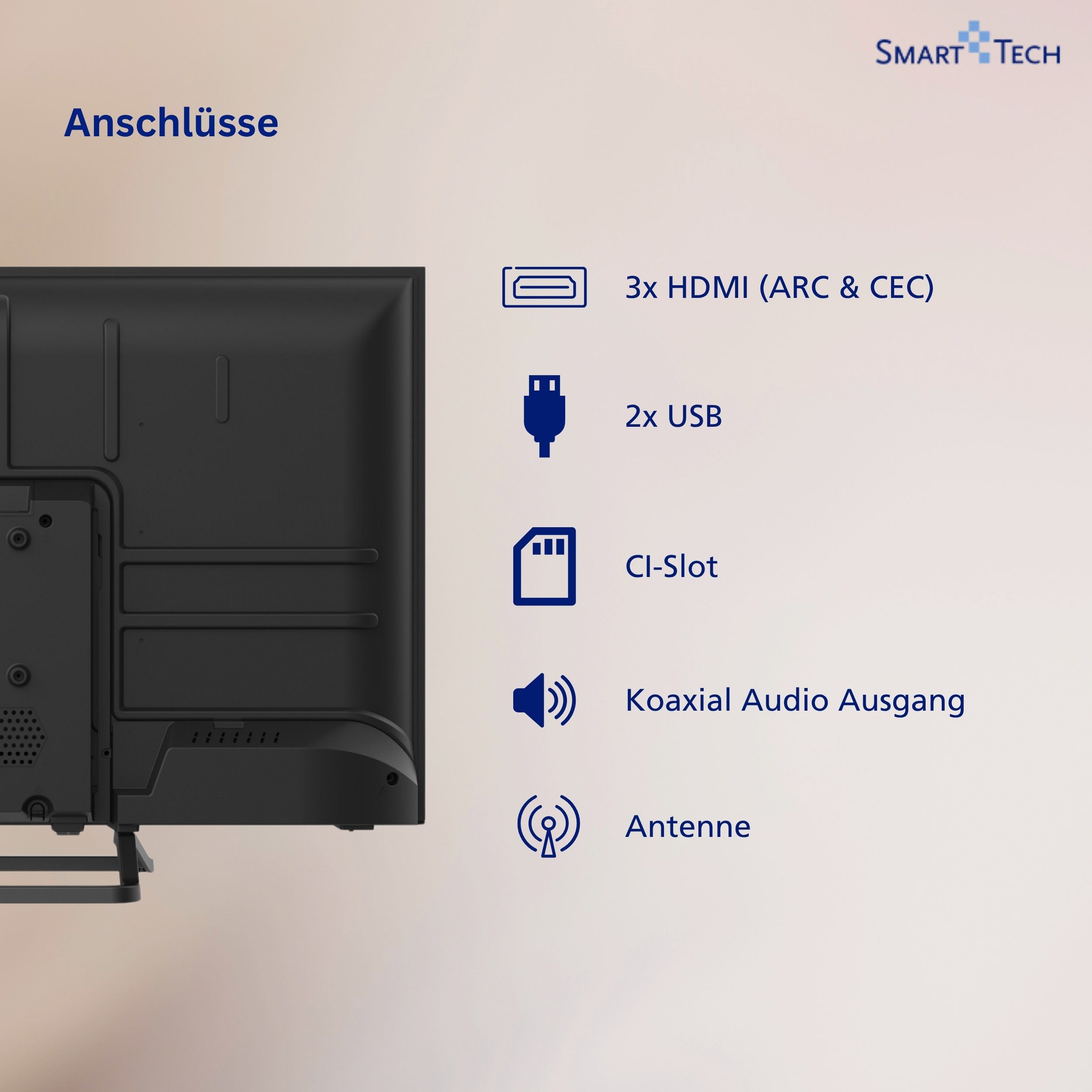 Smart Tech 32HN01V3 LED-Fernseher (81 cm/32 Zoll, HD-ready, 3x HDMI / 2x USB, integrierter Triple-Tuner)