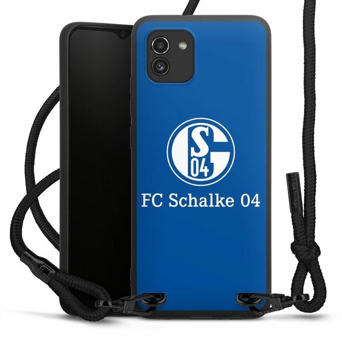 DeinDesign Handyhülle FC Schalke 04 Offizielles Lizenzprodukt S04 FC Schalke 04 Blau Samsung Galaxy A03 Premium Handykette Hülle mit Band Case zum Umhängen