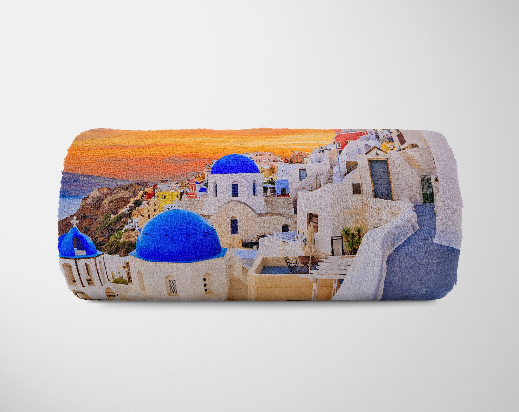 (1-St), Art Baumwolle-Polyester-Mix Strandhandtuch Handtuch Saunatuch Handtücher Kuscheldecke Griechen, Sinus Santorini Fotomotiv Handtuch mit
