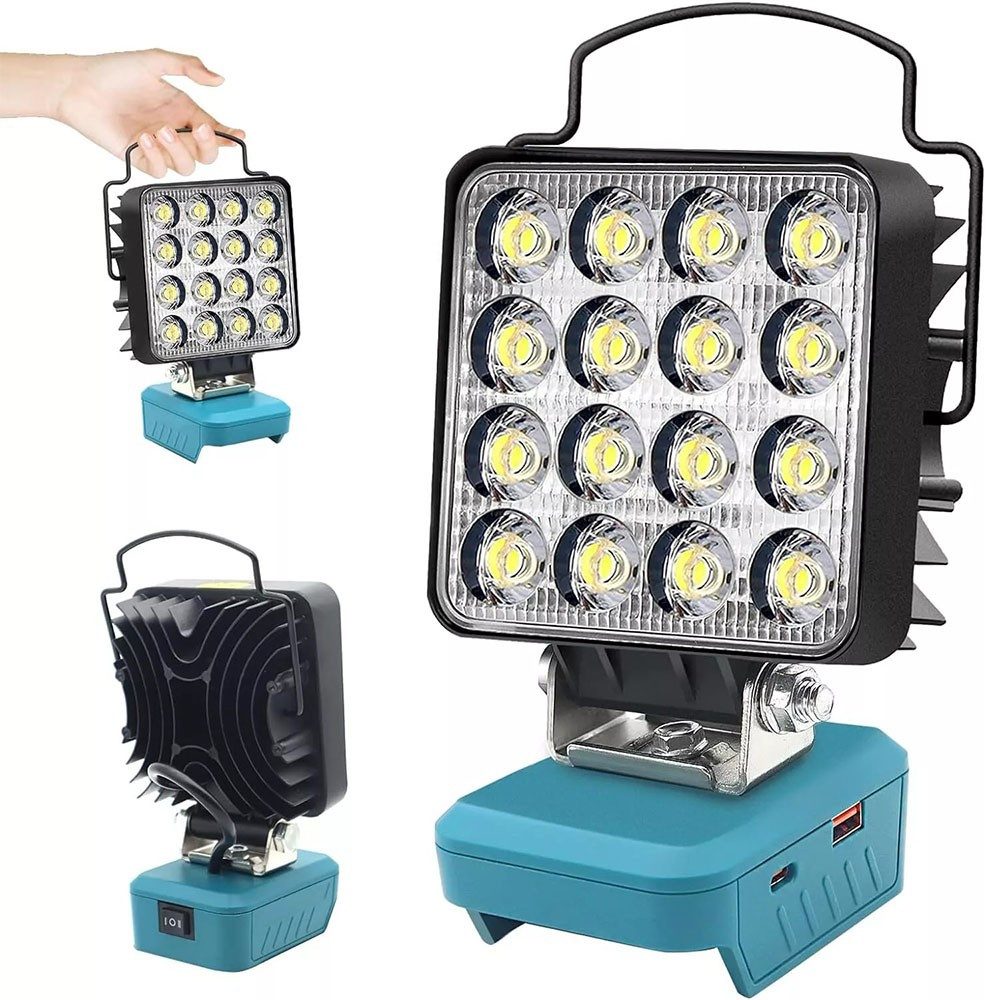 JOYOLEDER LED Baustrahler Akku Lampe Für Makita 18v, Kabellose Led Arbeitsleuchte Akku, 34W, Hell Led Прожектори Tragbares Flutlichter Baustellen Lampe, Akku Scheinwerfer mit Typ C und USB-Aufladung