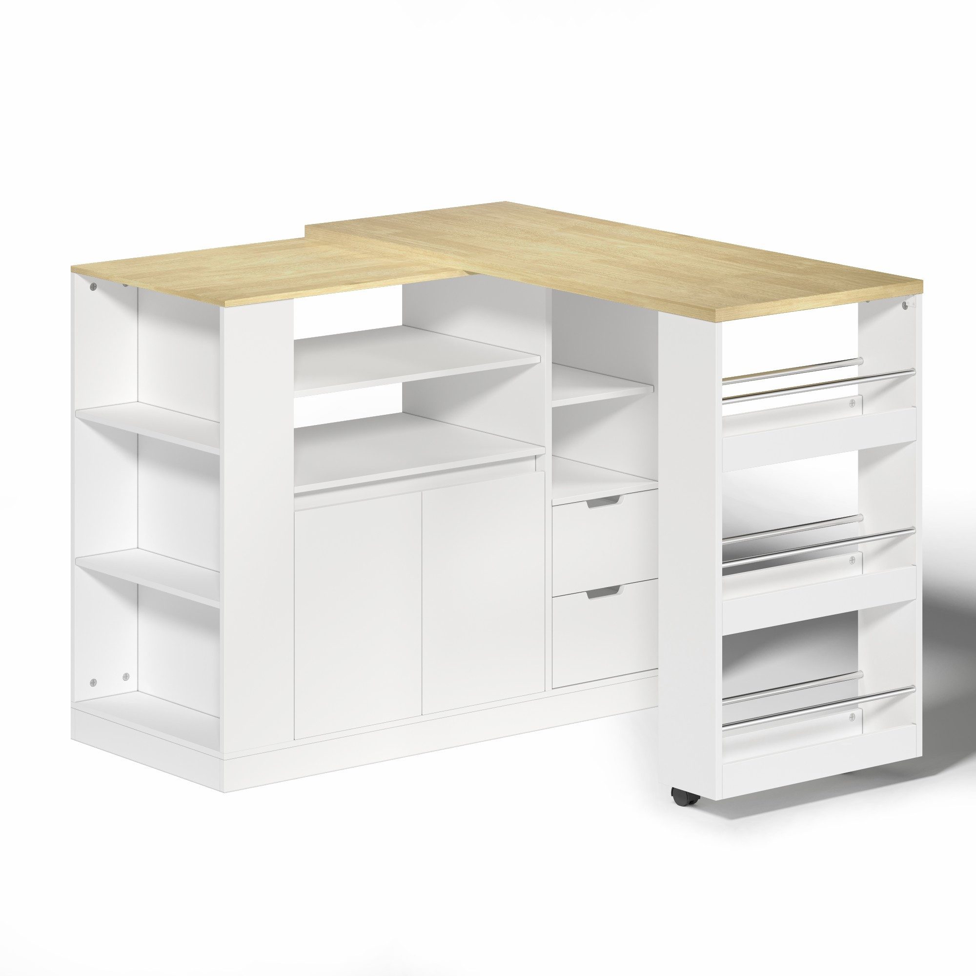 Flieks Bartisch 360° drehbar Stehtisch mit Mehrzweckschrank (Set, 2-St., mit 2 Schubladen, Türen und offene Regalen), schwenkbar Esstisch inkl. Kommode mit Stauraum Weiß