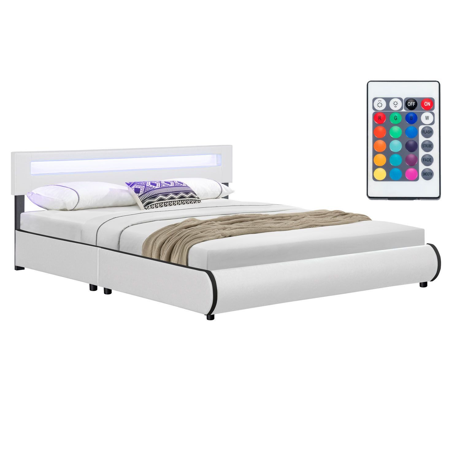 Juskys Polsterbett Sevilla, 180x200 cm, RGB-LED, Kunstleder, gepolstertes K günstig online kaufen
