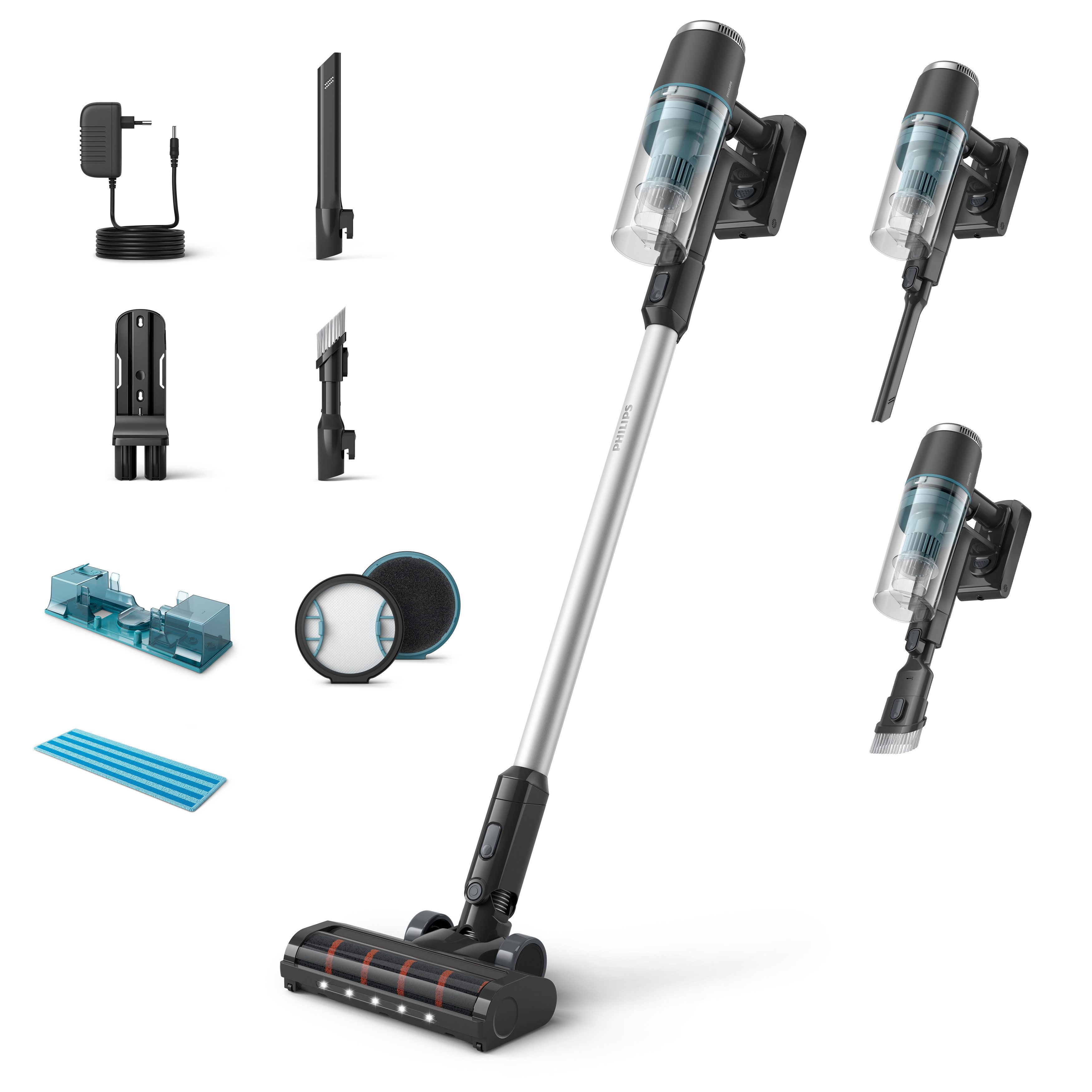 Philips Nass-Trocken-Akkusauger XC3133/01 Aqua 3000 Series “Tierexperte”, 50,4 W, beutellos, mit bis zu 60 Minuten Laufzeit und aufsteckbarem Aqua-Modul