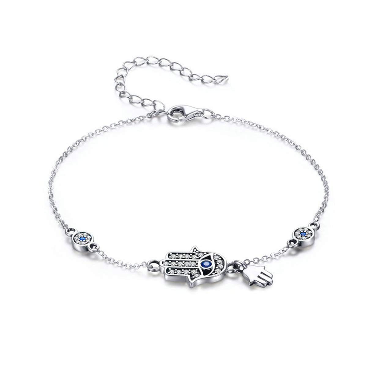 POCHUMIDUU Armband 925 Fatima Augen Blau Runde Eye (1-tlg), für Silber Armband Augen Evil Hamsa Sterling Hand Armband Frauen Armband Mädchen