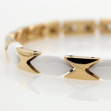 ELLAWIL Armband Klassisches Basic Gliederarmband aus Edelstahl und Keramik Weiß/Gold (Armbandlänge 20 cm, Edelstahl/Keramik), inklusive Geschenkschachtel
