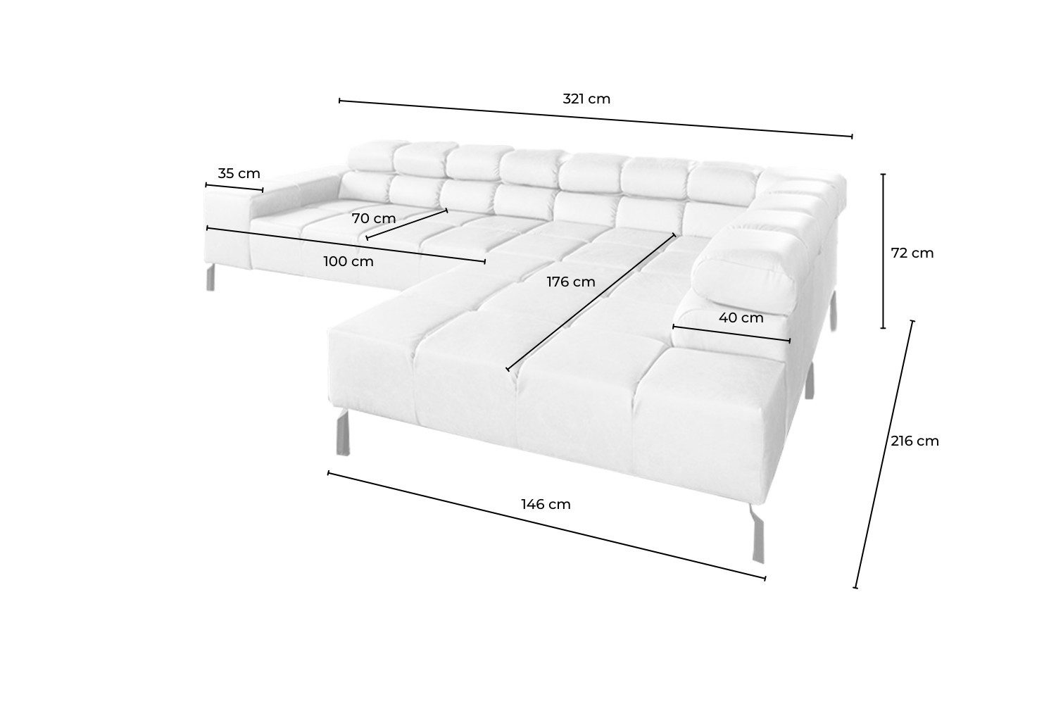 KAWOLA Ecksofa NELSON, L-Form rechts oder links Leder mit Hocker verschiedene Farben