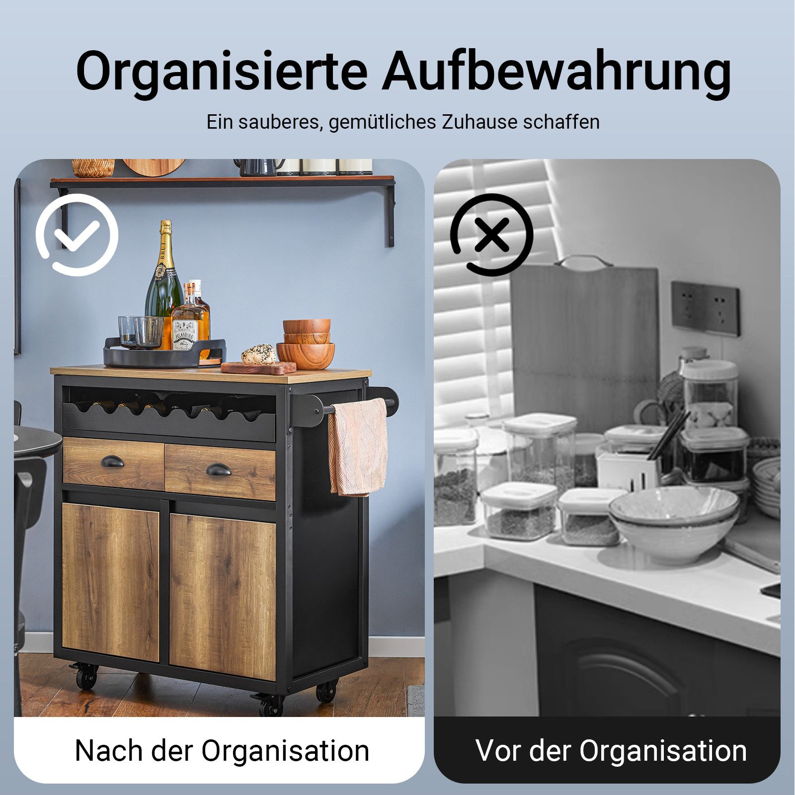 SoBuy Küchenwagen FKW122, Rollwagen mit Arbeitsplatte Servierwagen Küchenschrank Küche Esszimmer