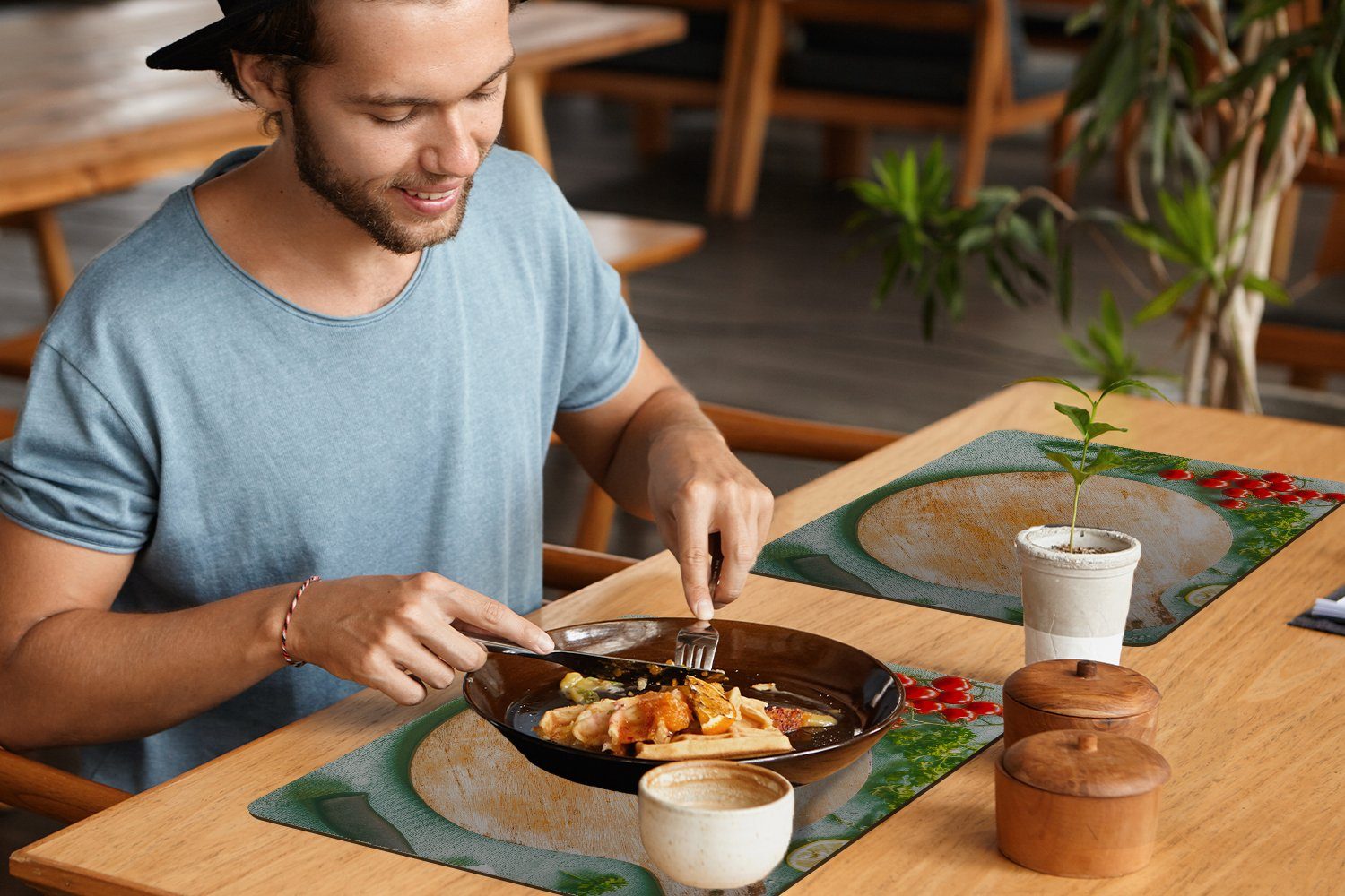 Platzdecken, herum, mit Platzset, Schmutzabweisend Ein allerlei (6-St), Platzmatte, rundes Schneidebrett drum Gemüse Tischmatten, MuchoWow, Platzset,