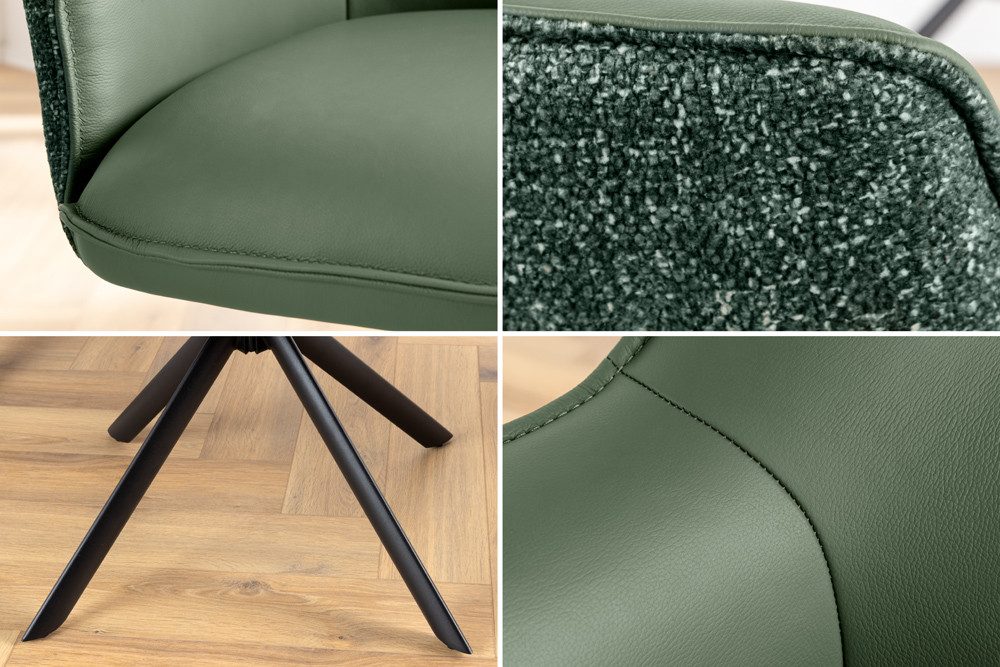 riess-ambiente Drehstuhl LE GRAND grün – Echtleder, Strukturstoff, 180° drehbar, mit Armlehne (Einzelartikel, 1 St), mit Metallgestell & Auto-Return-Funktion –  – Bild 5 von 5